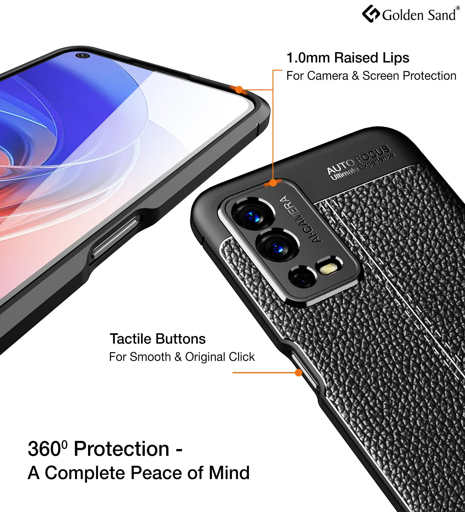 Oppo A55 (6.51 inch) Back Cover | Vegan Leather Series, Black - Image 3