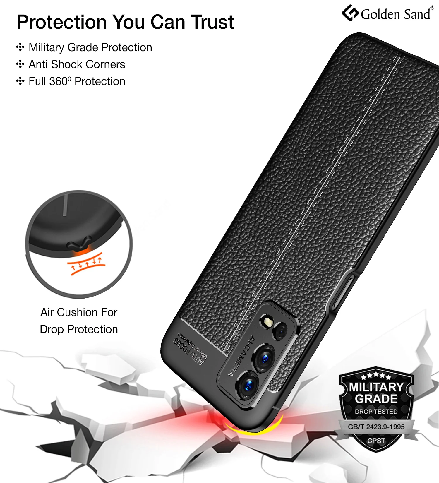 Oppo A55 (6.51 inch) Back Cover | Vegan Leather Series, Black - Image 4
