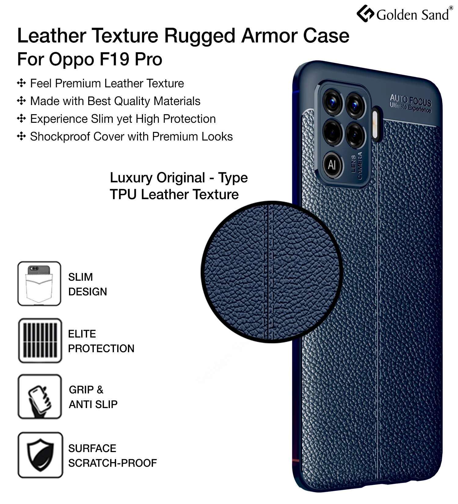 Oppo F19 Pro (6.43 inch) Back Cover | Vegan Leather Series, Cosmo Blue - Image 3