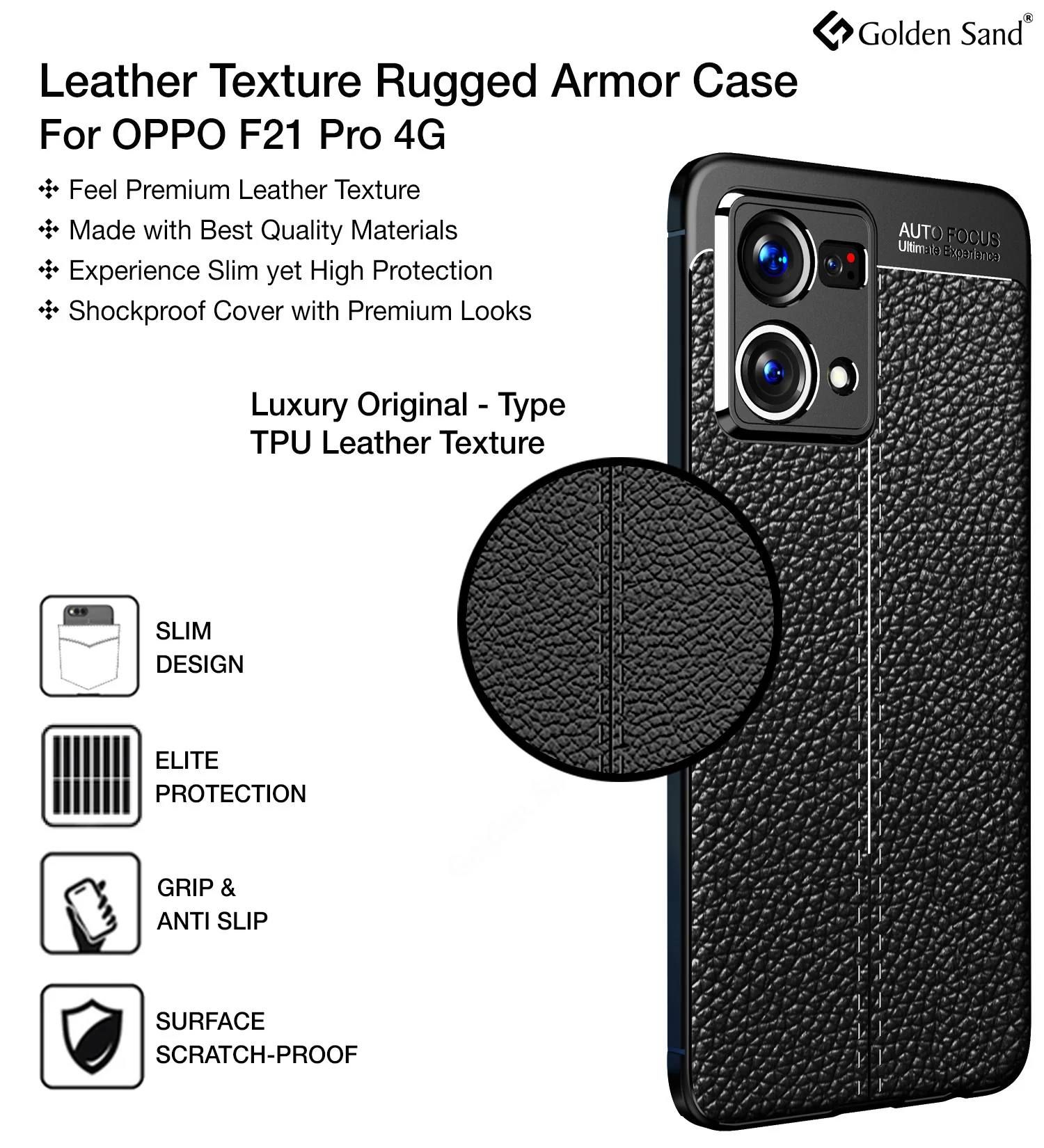 Oppo F21s Pro 4G, Oppo F21 Pro 4G (6.43 inch) Back Cover | Vegan Leather Series, Black - Image 2