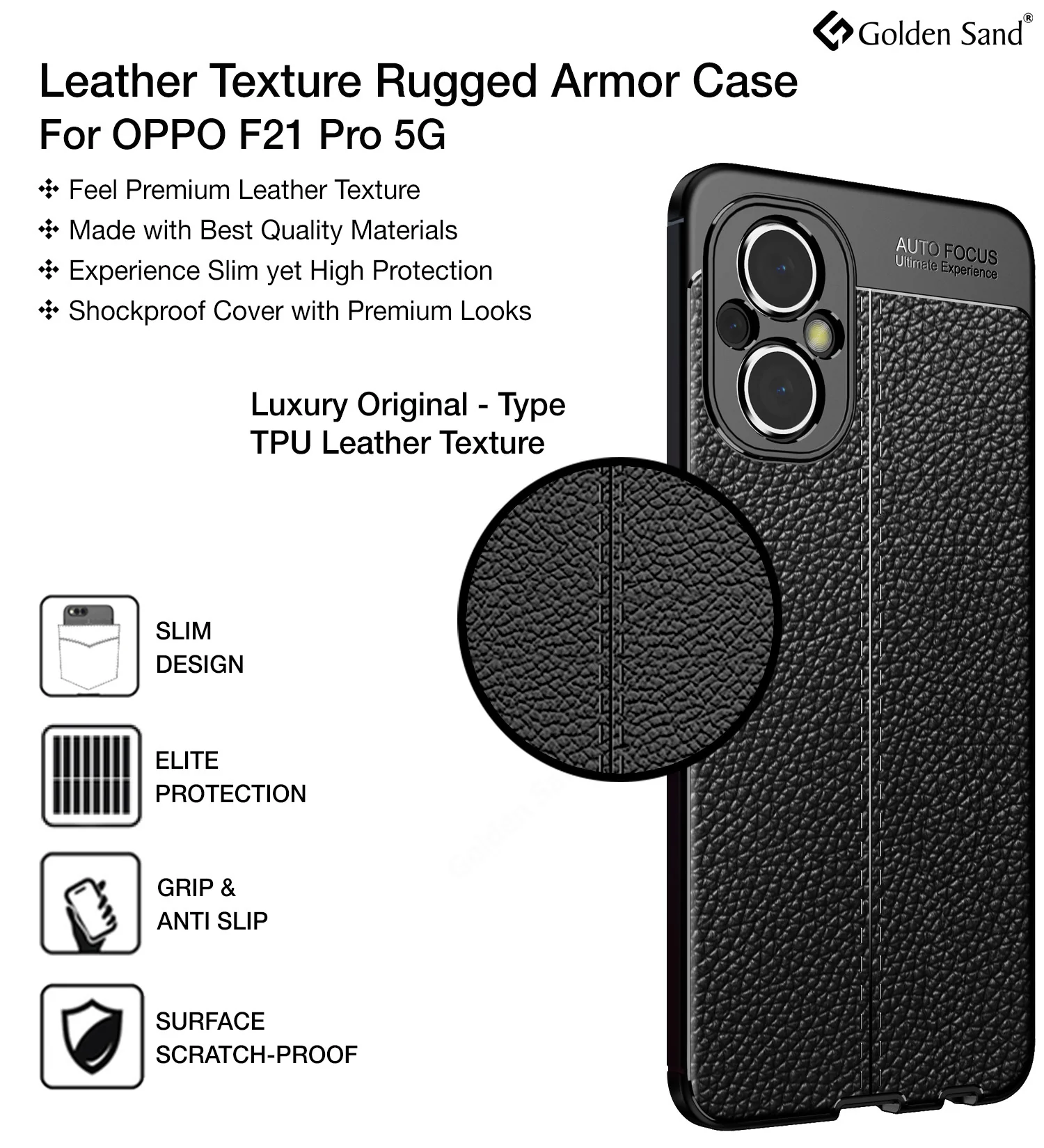 Oppo F21s Pro 5G, Oppo F21 Pro 5G (6.43 inch) Back Cover | Vegan Leather Series, Black - Image 2