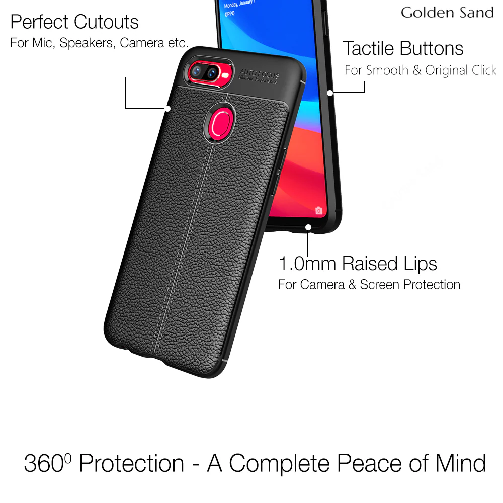 Oppo F9 Pro (6.3 inch) Back Cover | Vegan Leather Series, Black - Image 3