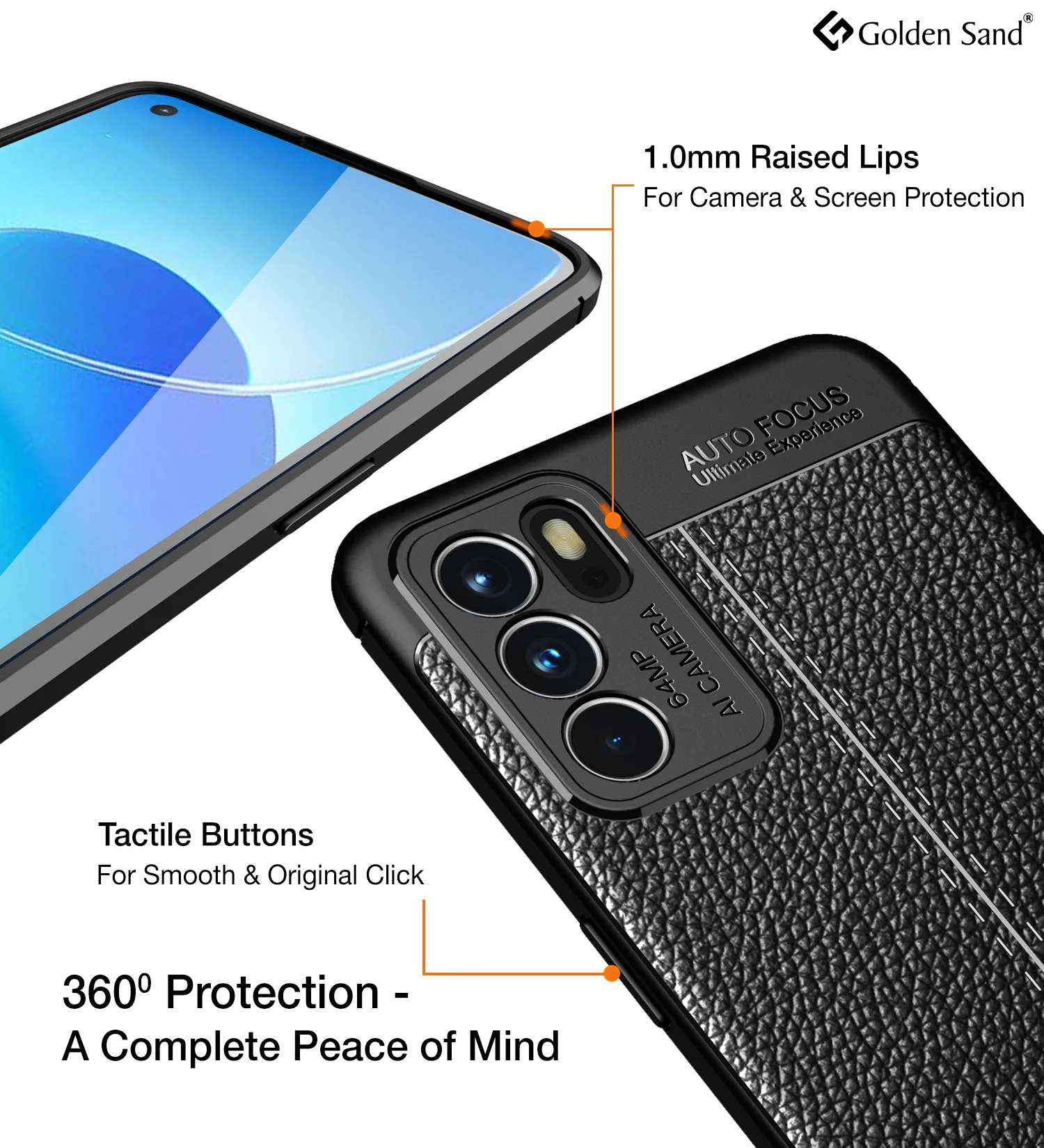 Oppo Reno6 5G [Not for Reno 6 Pro 5G] (6.43 inch) Back Cover | Vegan Leather Series, Black - Image 4