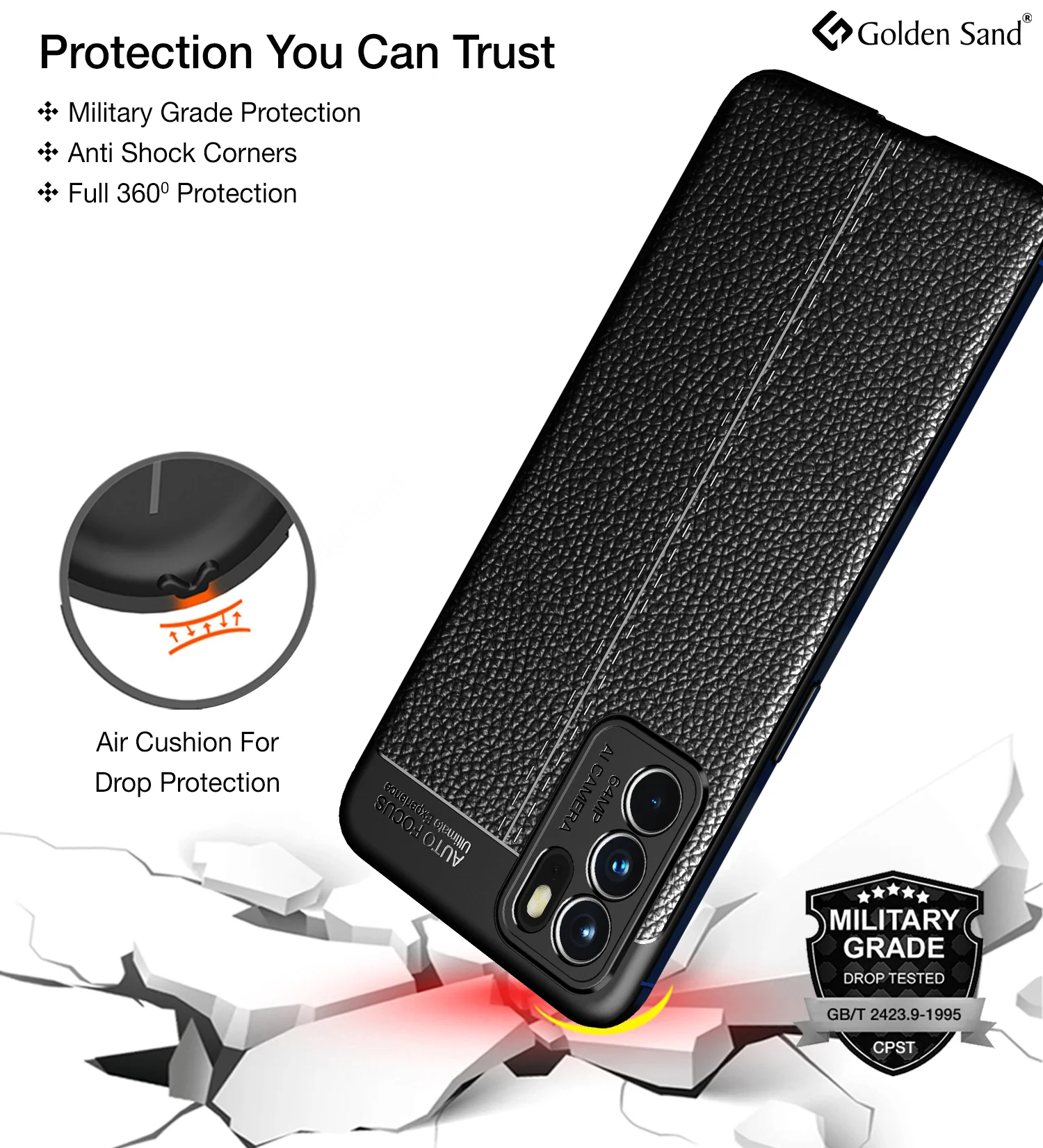 Oppo Reno6 5G [Not for Reno 6 Pro 5G] (6.43 inch) Back Cover | Vegan Leather Series, Black - Image 5
