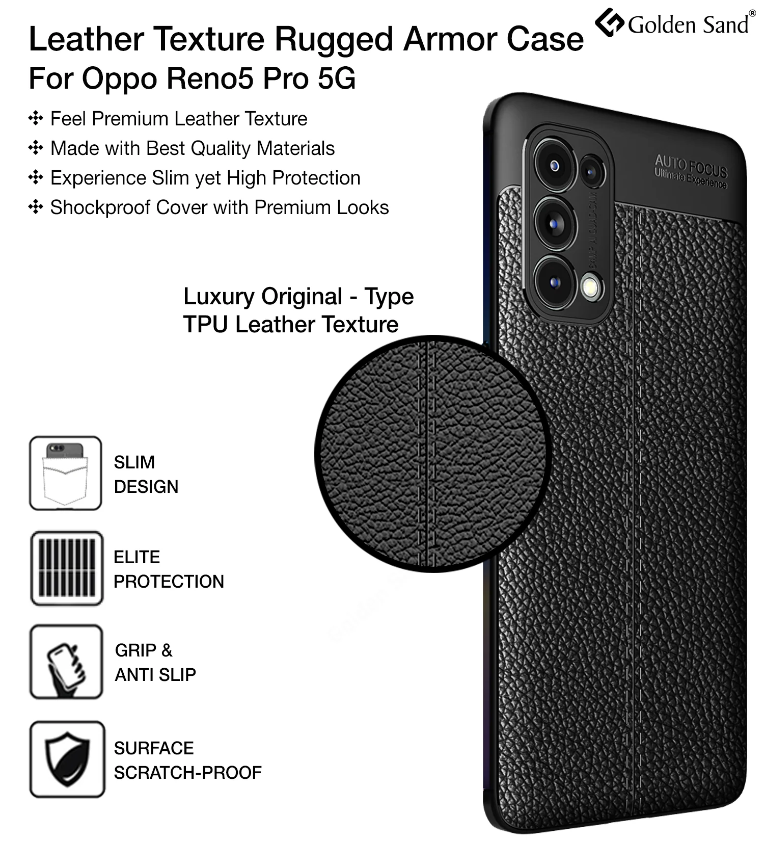 Oppo Reno 5 Pro 5G (6.55 inch) Back Cover | Vegan Leather Series, Starry Black - Image 2