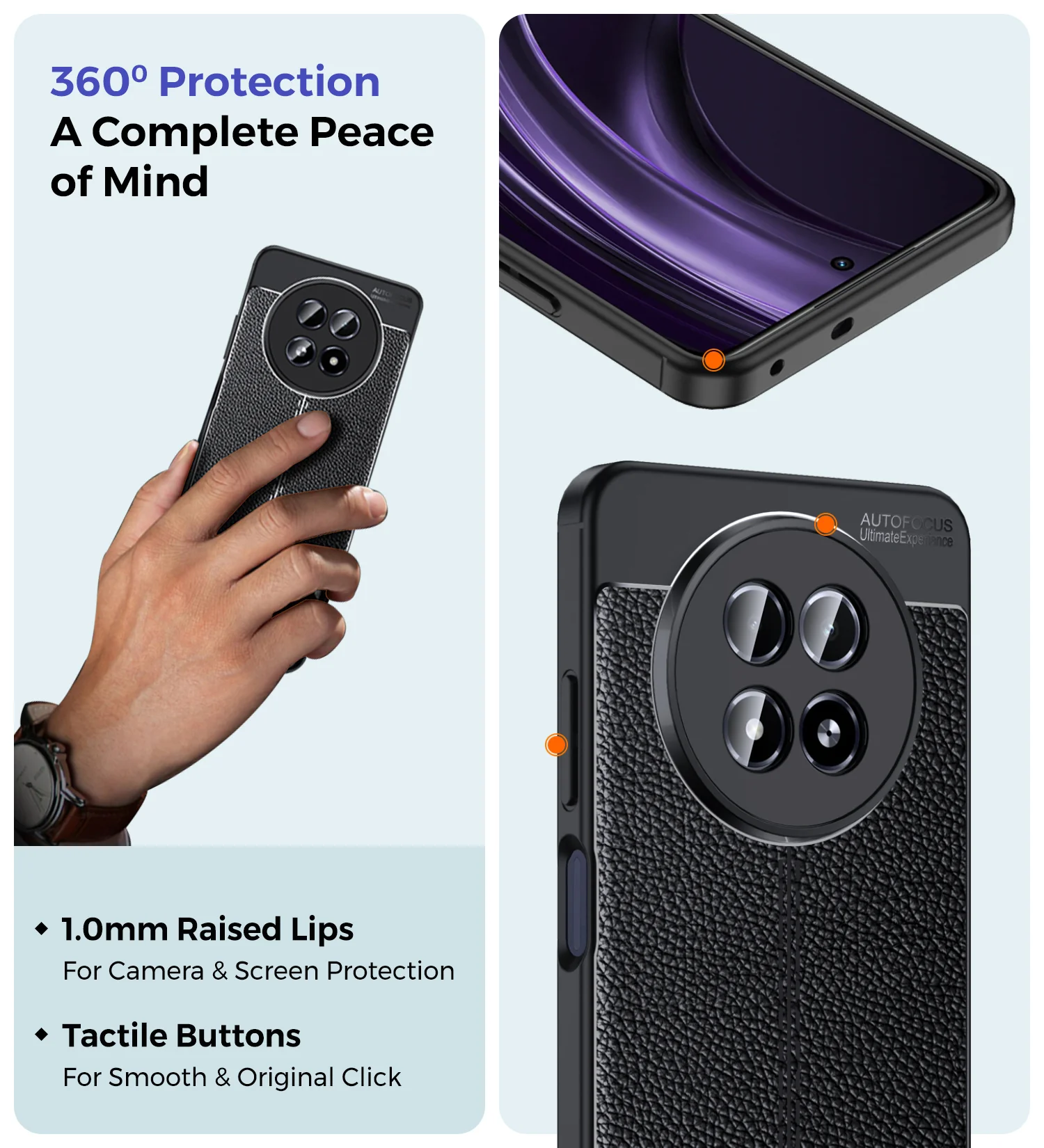 Realme 13 5G, realme 12 / realme 12x, Realme C65 / Realme N65, Narzo 70x 5G (6.72 inch) Back Cover | Vegan Leather Series, Black - Image 3
