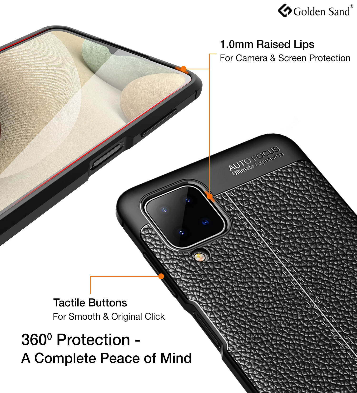 Samsung Galaxy A12, Samsung Galaxy M12, Samsung Galaxy F12 (6.5 inch) Back Cover | Vegan Leather Series, Black - Image 3