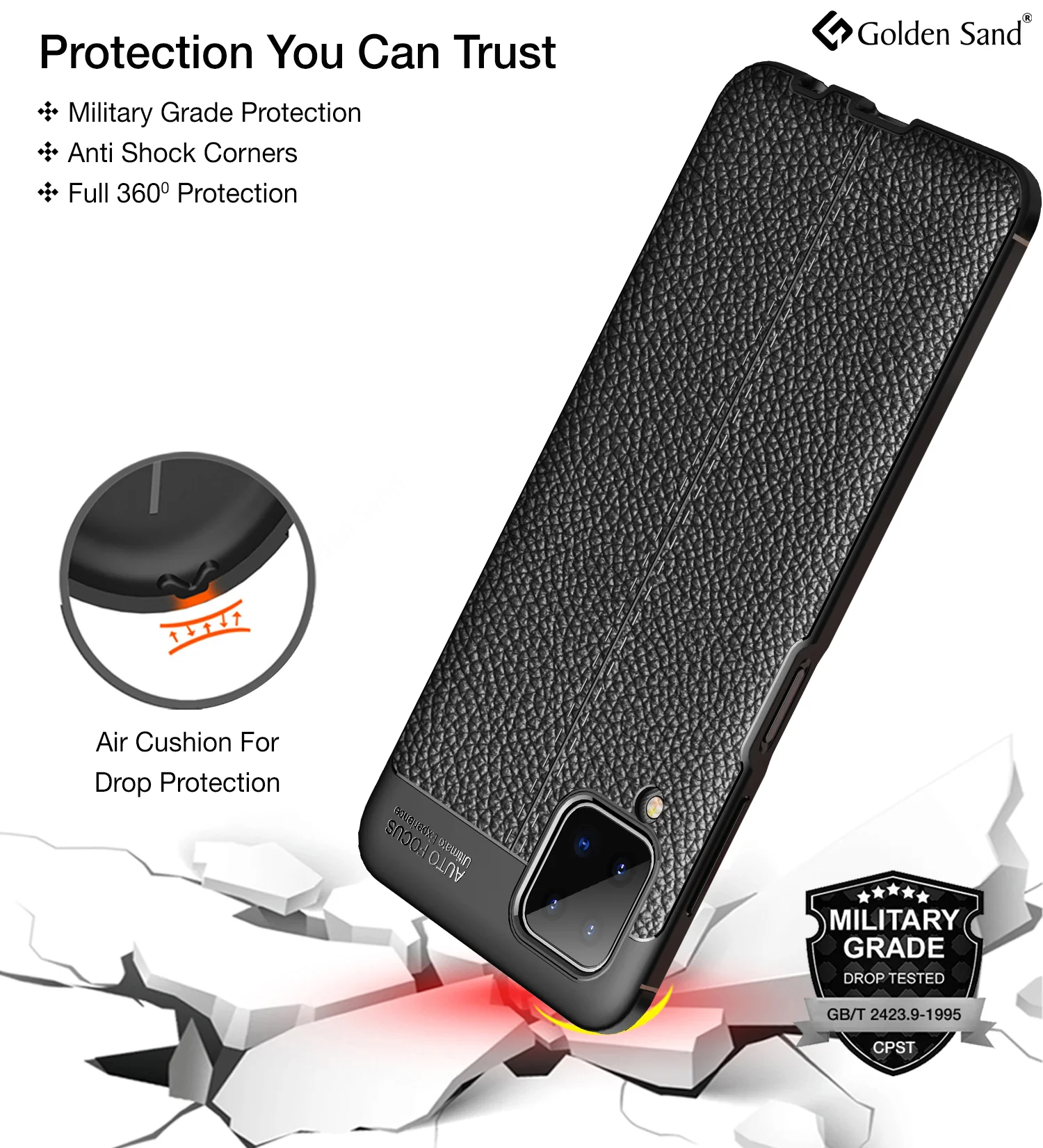 Samsung Galaxy A12, Samsung Galaxy M12, Samsung Galaxy F12 (6.5 inch) Back Cover | Vegan Leather Series, Black - Image 4
