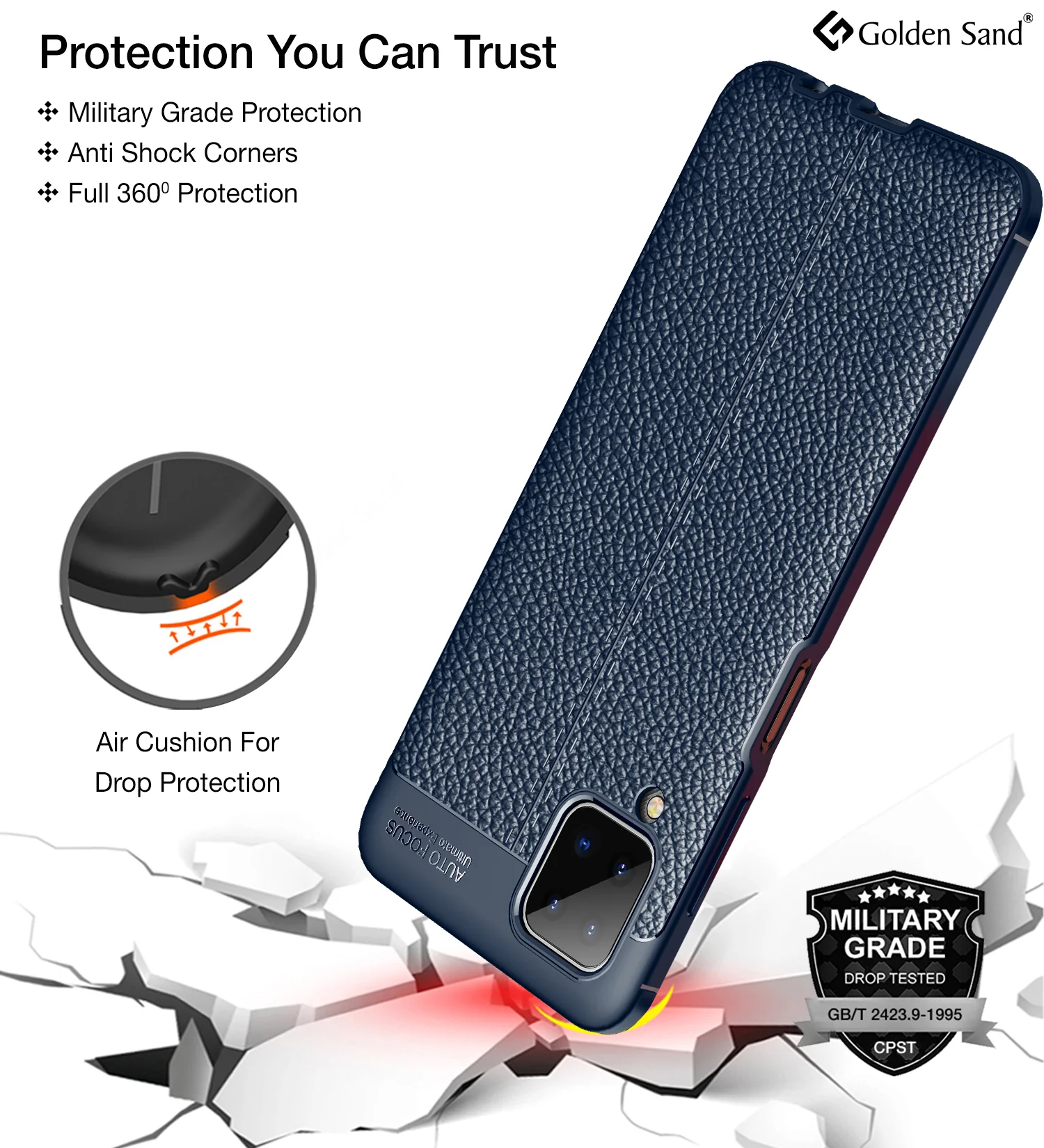 Samsung Galaxy A12, Samsung Galaxy M12, Samsung Galaxy F12 (6.5 inch) Back Cover | Vegan Leather Series, Blue - Image 4