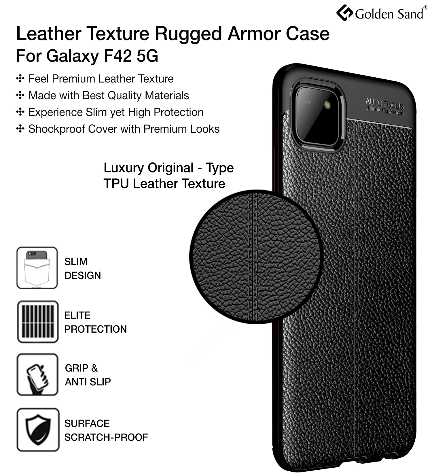 Samsung Galaxy A22 5G, Samsung Galaxy F42 5G (6.6 inch) Back Cover | Vegan Leather Series, Black - Image 3