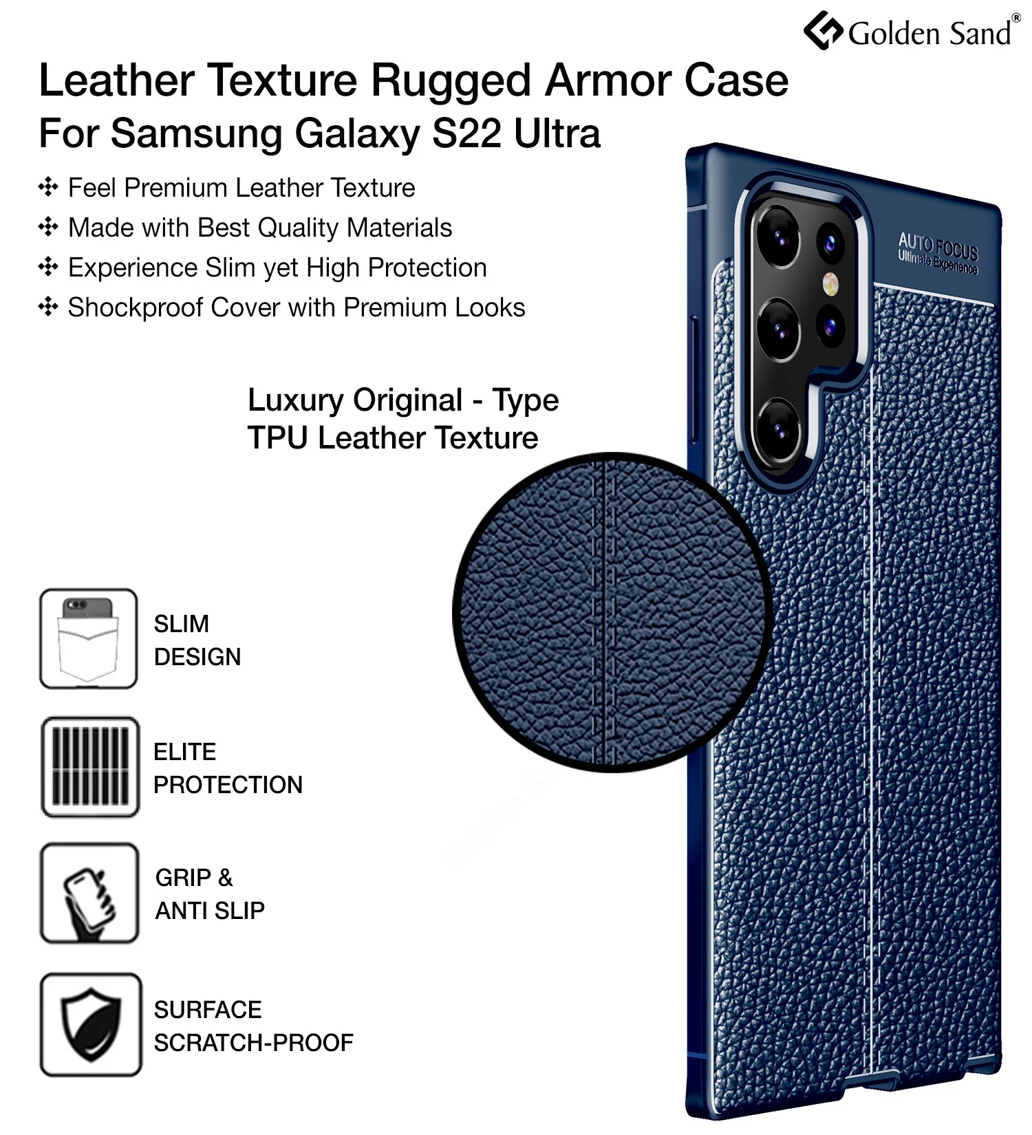 Samsung Galaxy S22 Ultra 5G (6.8 inch) Back Cover | Vegan Leather Series, Blue - Image 2
