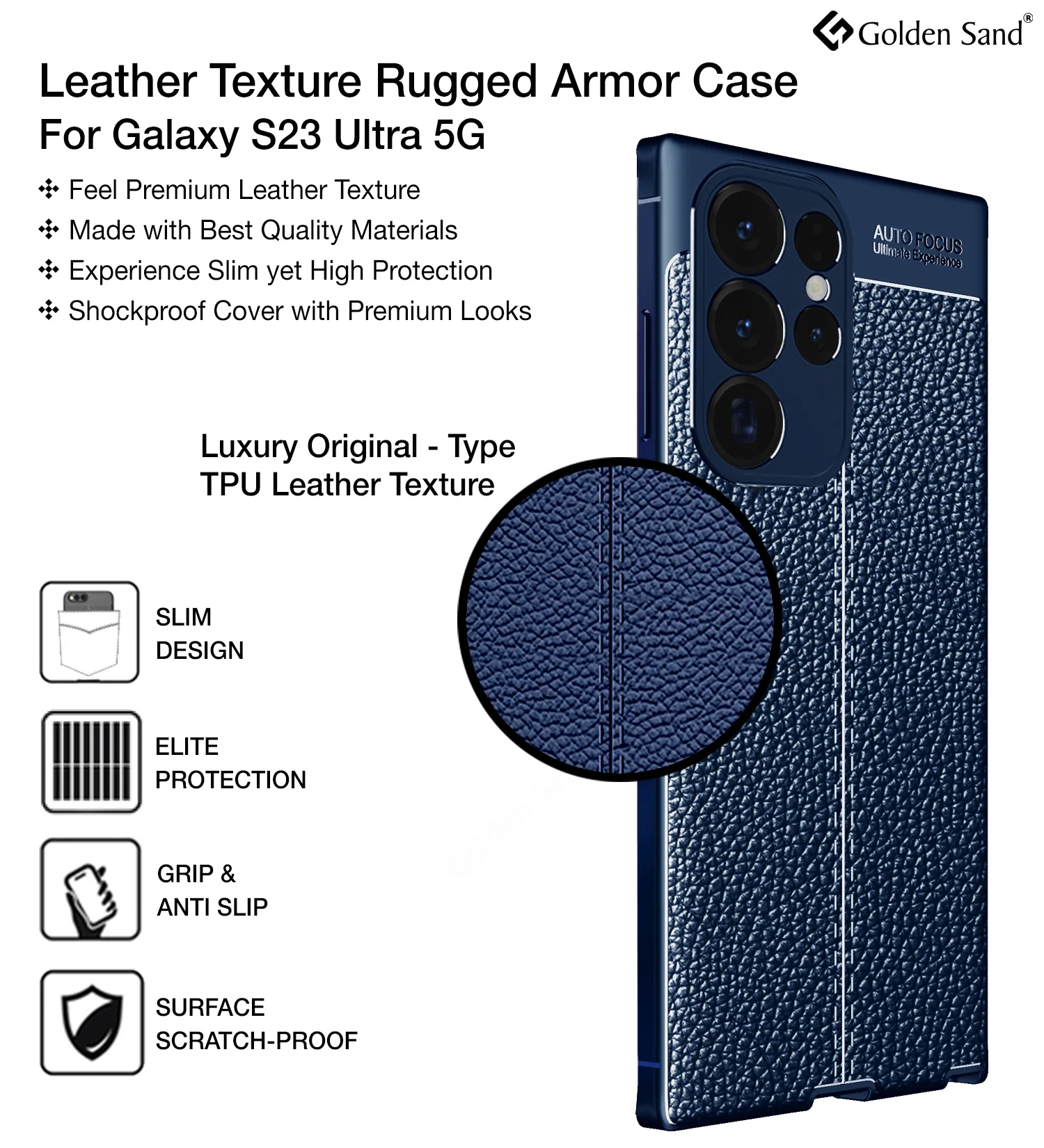 Samsung Galaxy S23 Ultra 5G (6.8 inch) Back Cover | Vegan Leather Series, Blue - Image 2