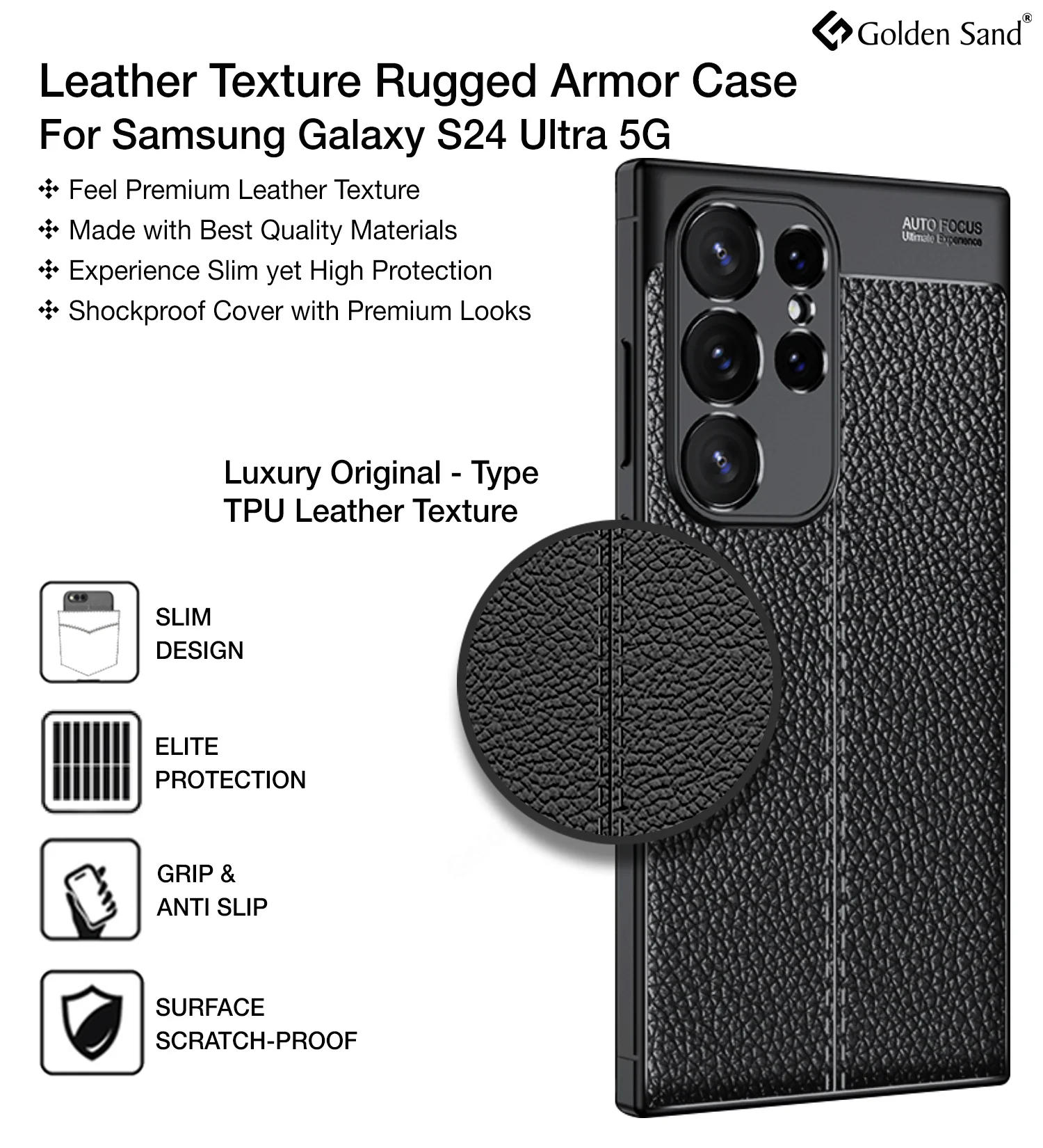 Samsung Galaxy S24 Ultra 5G (6.8 inch) Back Cover | Vegan Leather Series, Black - Image 3