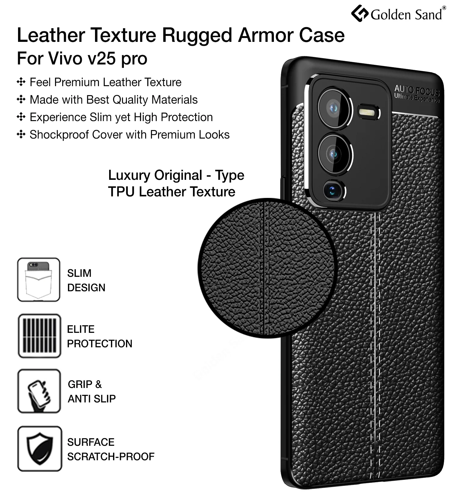 Vivo V25 Pro 5G (6.56 inch) Back Cover | Vegan Leather Series, Black - Image 2
