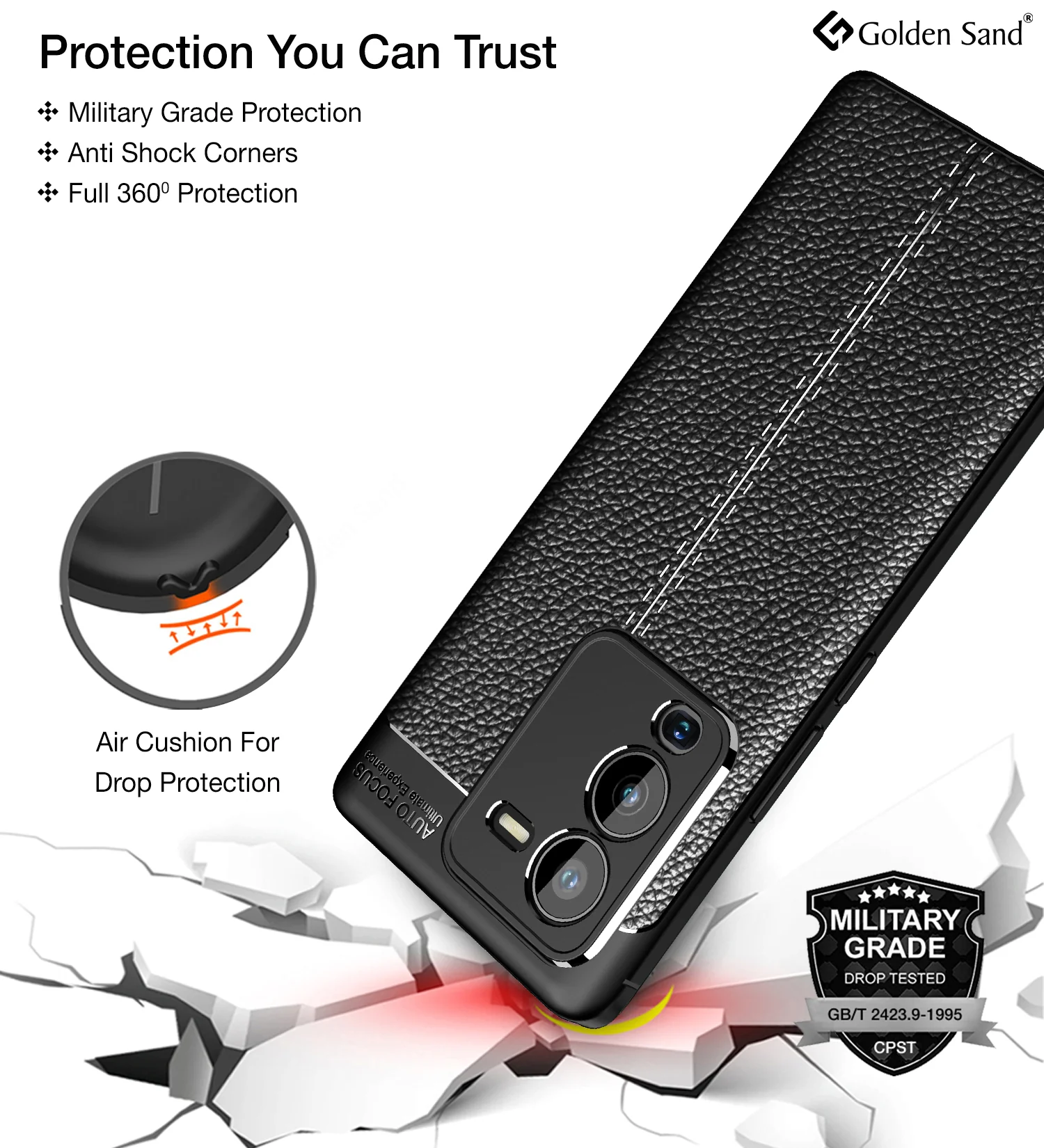 Vivo V25 Pro 5G (6.56 inch) Back Cover | Vegan Leather Series, Black - Image 4