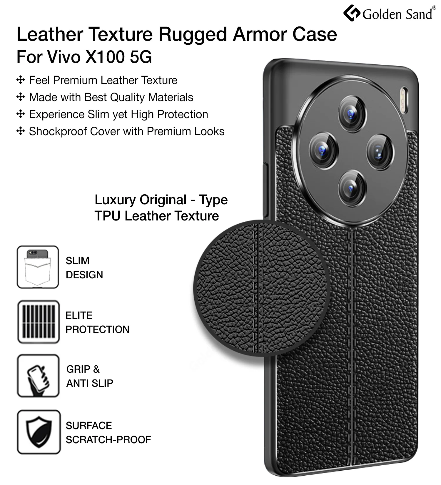 Vivo X100 5G (6.78 inch) Back Cover | Vegan Leather Series, Black - Image 3