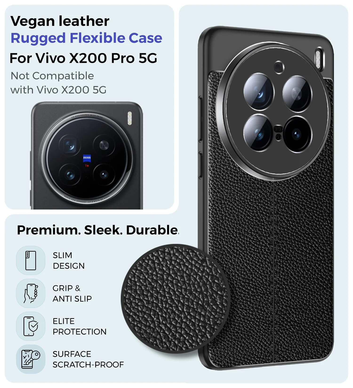 Vivo X200 Pro 5G (6.78 inch) Back Cover | Vegan Leather Series, Black - Image 3