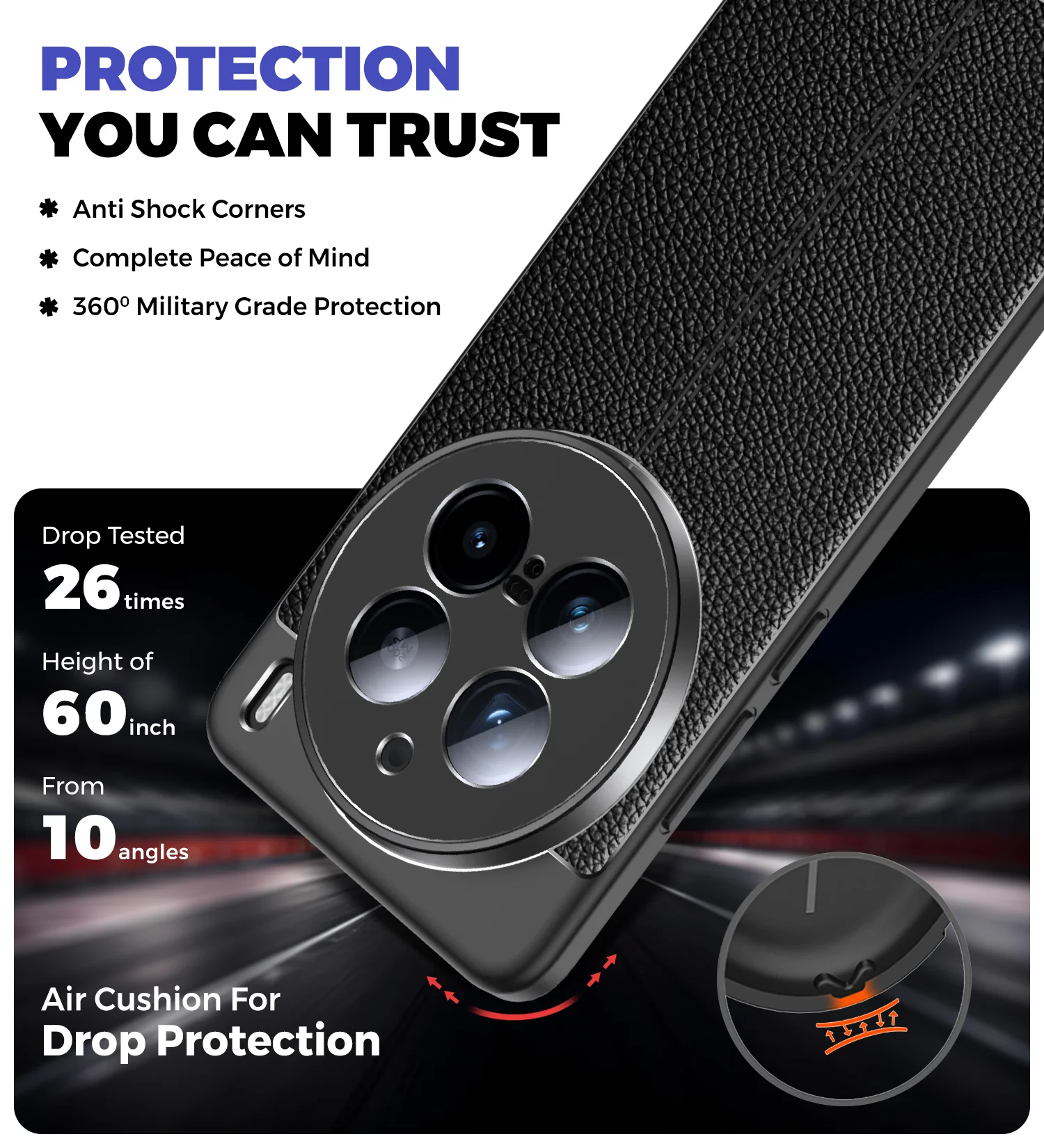 Vivo X200 Pro 5G (6.78 inch) Back Cover | Vegan Leather Series, Black - Image 5