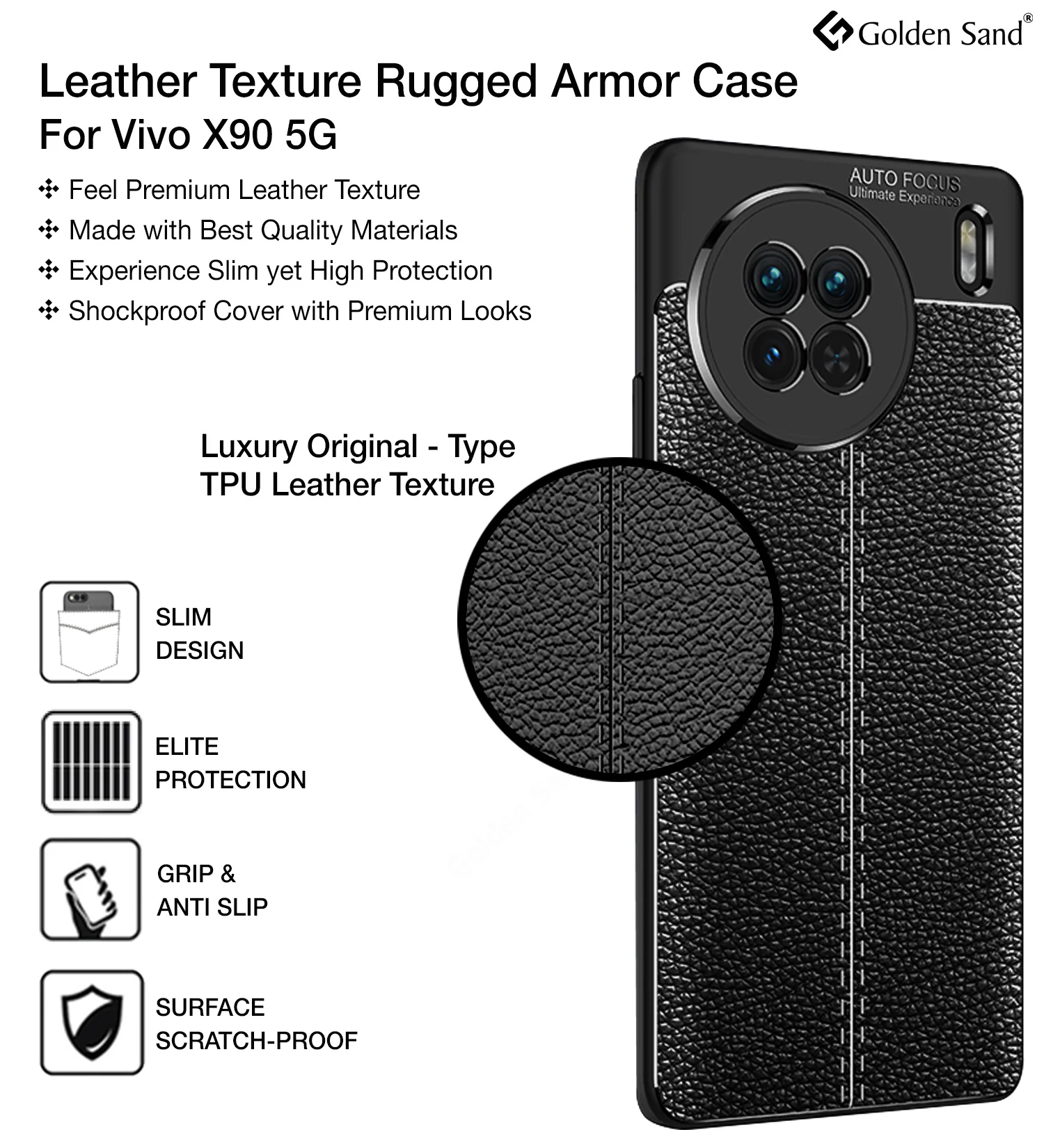 Vivo X90 5G (6.78 inch) Back Cover | Vegan Leather Series, Black - Image 3