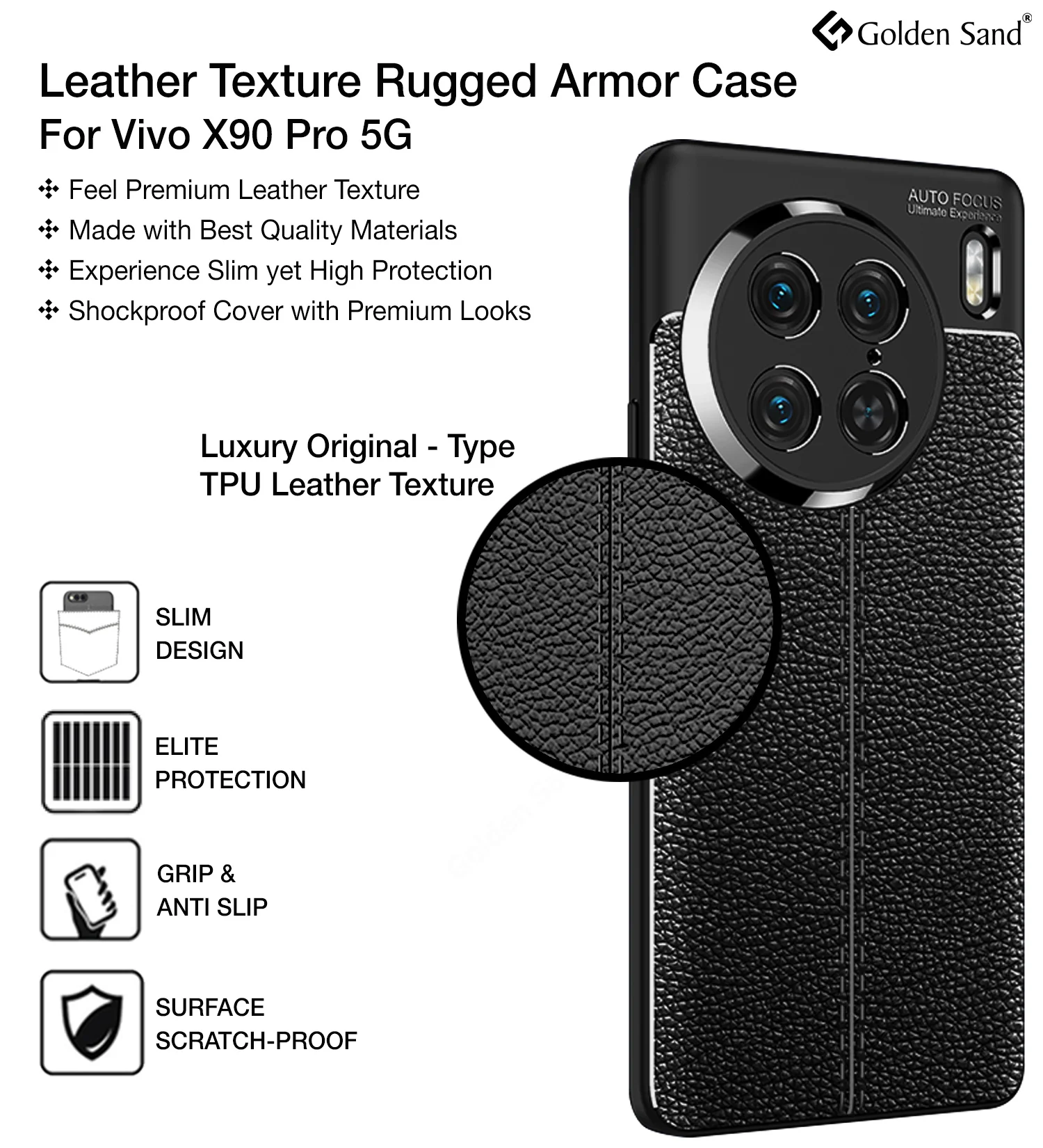 Vivo X90 Pro 5G (6.78 inch) Back Cover | Vegan Leather Series, Black - Image 3