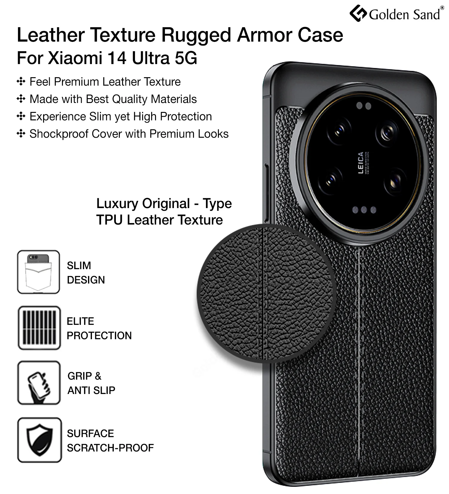 Xiaomi 14 Ultra 5G (6.73 inch) Back Cover | Vegan Leather Series, Black - Image 2