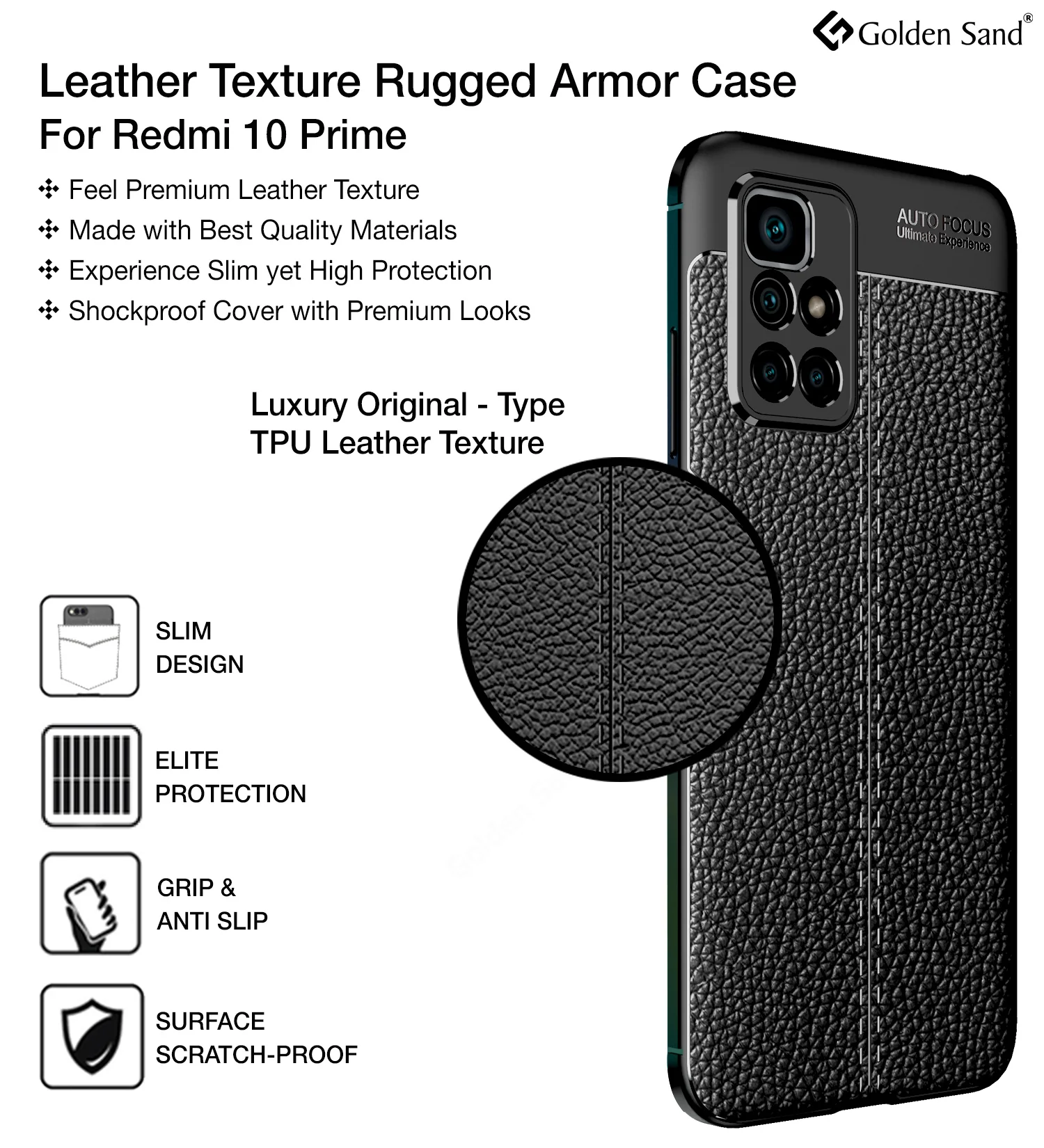 Xiaomi Redmi 10 Prime (6.5 inch) Back Cover | Vegan Leather Series, Black - Image 2
