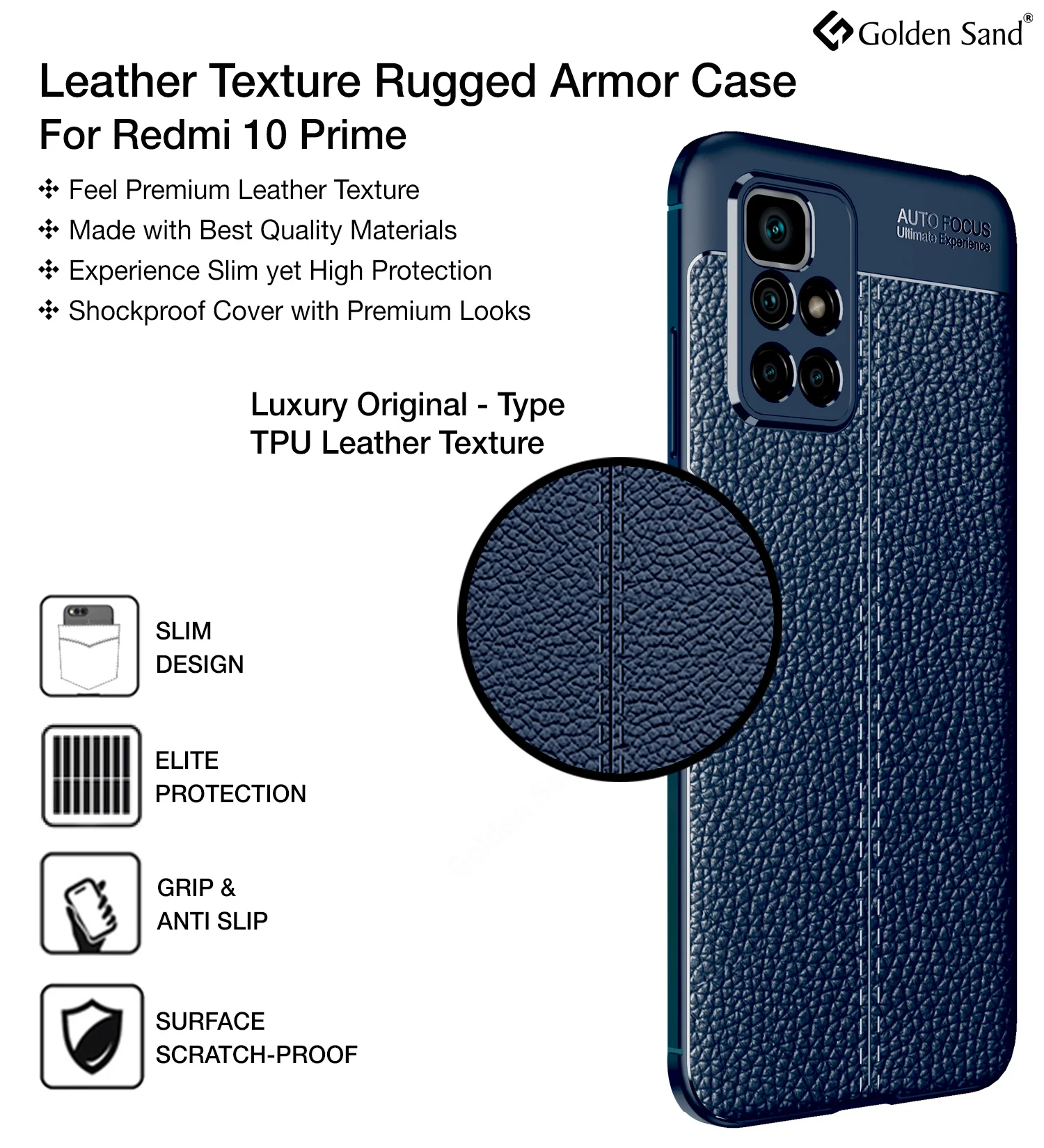 Xiaomi Redmi 10 Prime (6.5 inch) Back Cover | Vegan Leather Series, Blue - Image 2