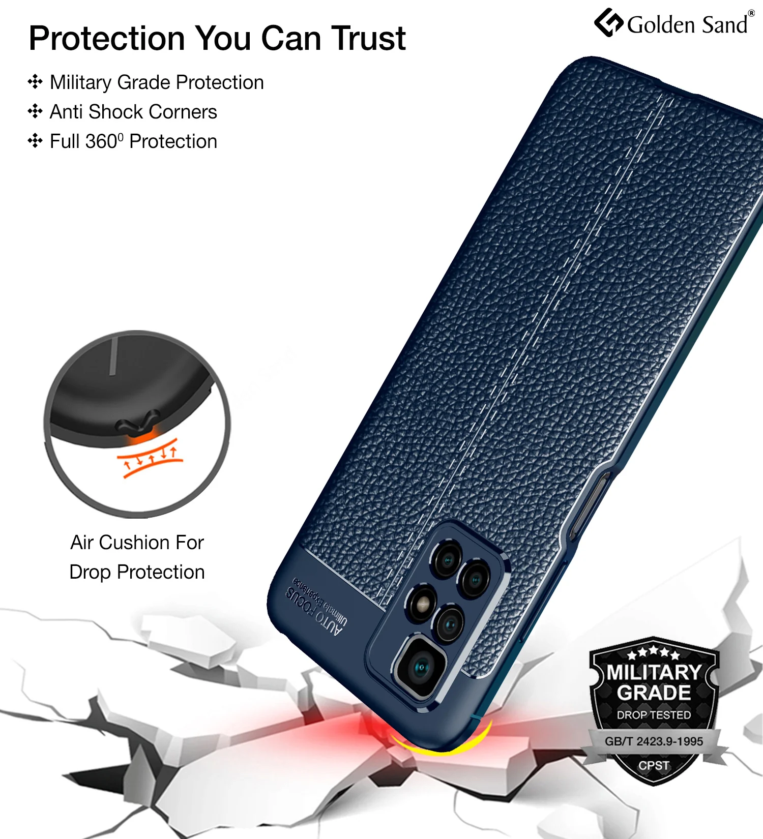 Xiaomi Redmi 10 Prime (6.5 inch) Back Cover | Vegan Leather Series, Blue - Image 4