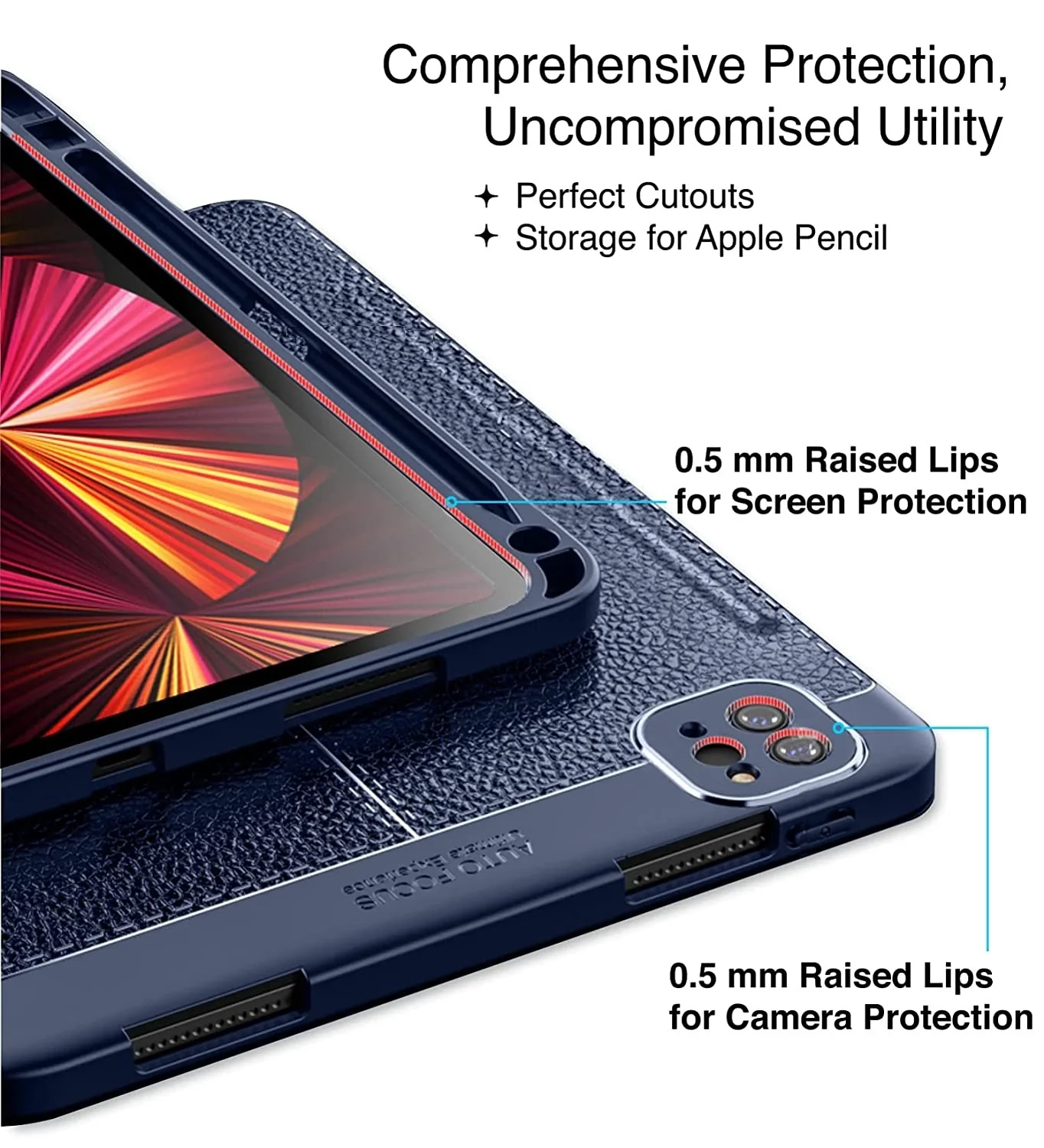 Apple iPad Pro 11 Inch [2021] [Apple Pencil Slot] Back Cover | Vegan Leather Series, Azure Blue - Image 2