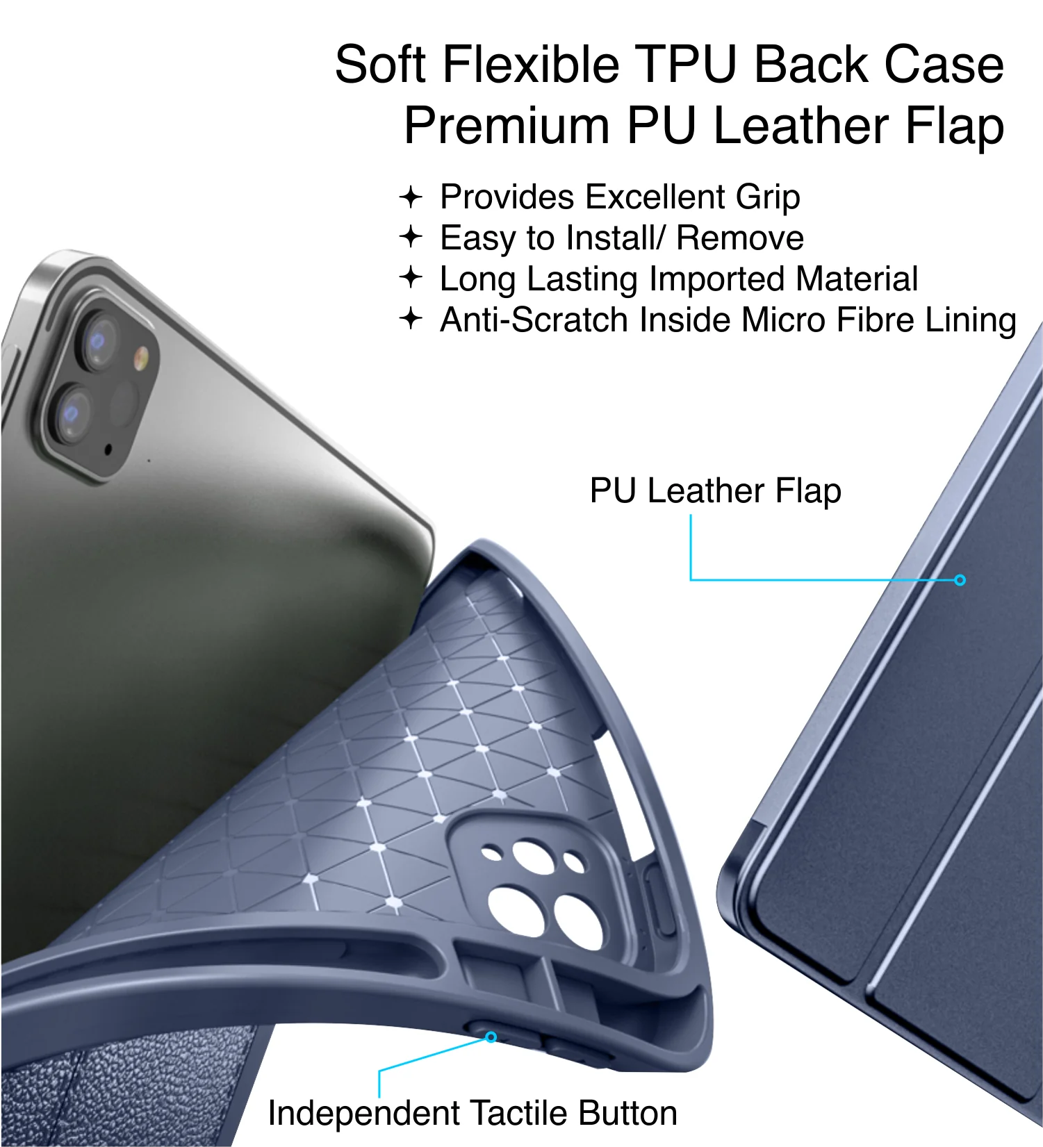 Apple iPad Pro 11 Inch [2021] [Apple Pencil Slot] Back Cover | Vegan Leather Series, Azure Blue - Image 3