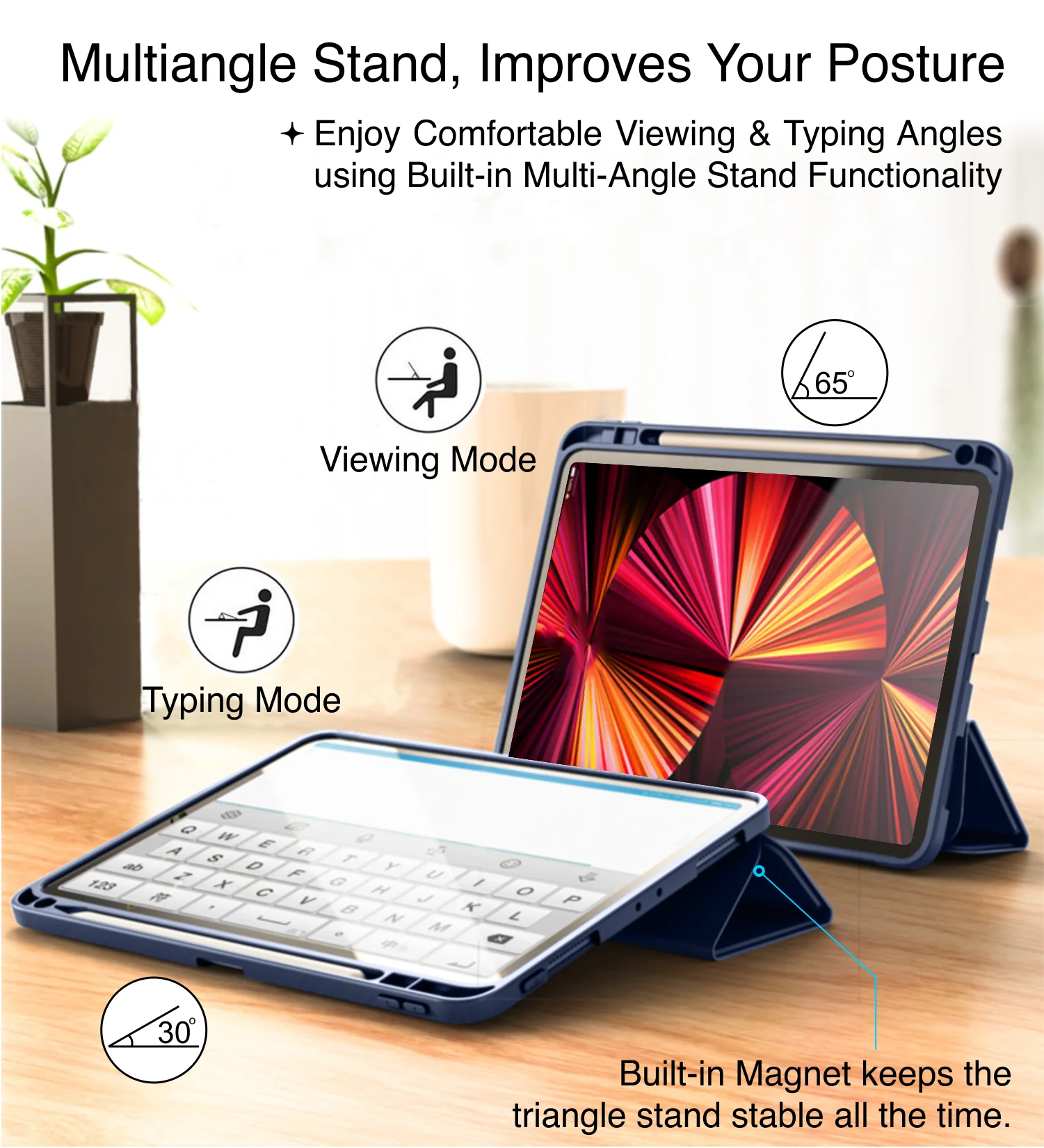 Apple iPad Pro 11 Inch [2021] [Apple Pencil Slot] Back Cover | Vegan Leather Series, Azure Blue - Image 4