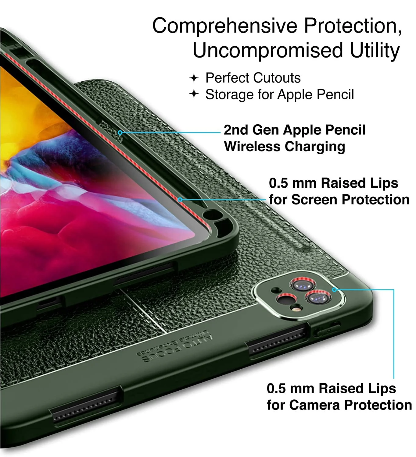 Apple iPad Pro 12.9 Inch [2020] [Apple Pencil Slot] Back Cover | Vegan Leather Series, Tea Green - Image 2