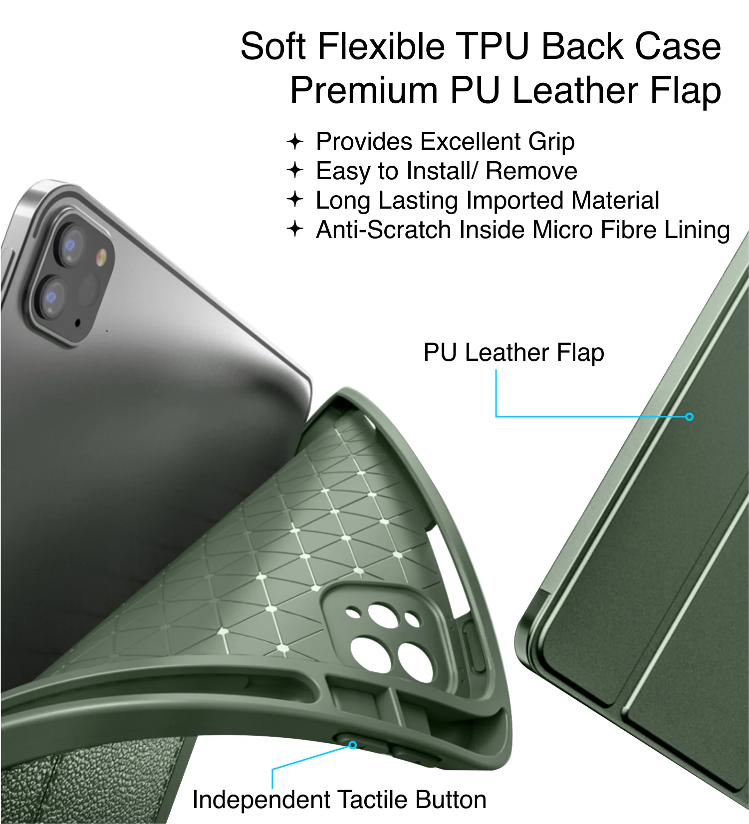 Apple iPad Pro 12.9 Inch [2021] [Apple Pencil Slot] Back Cover | Vegan Leather Series, Tea Green - Image 3