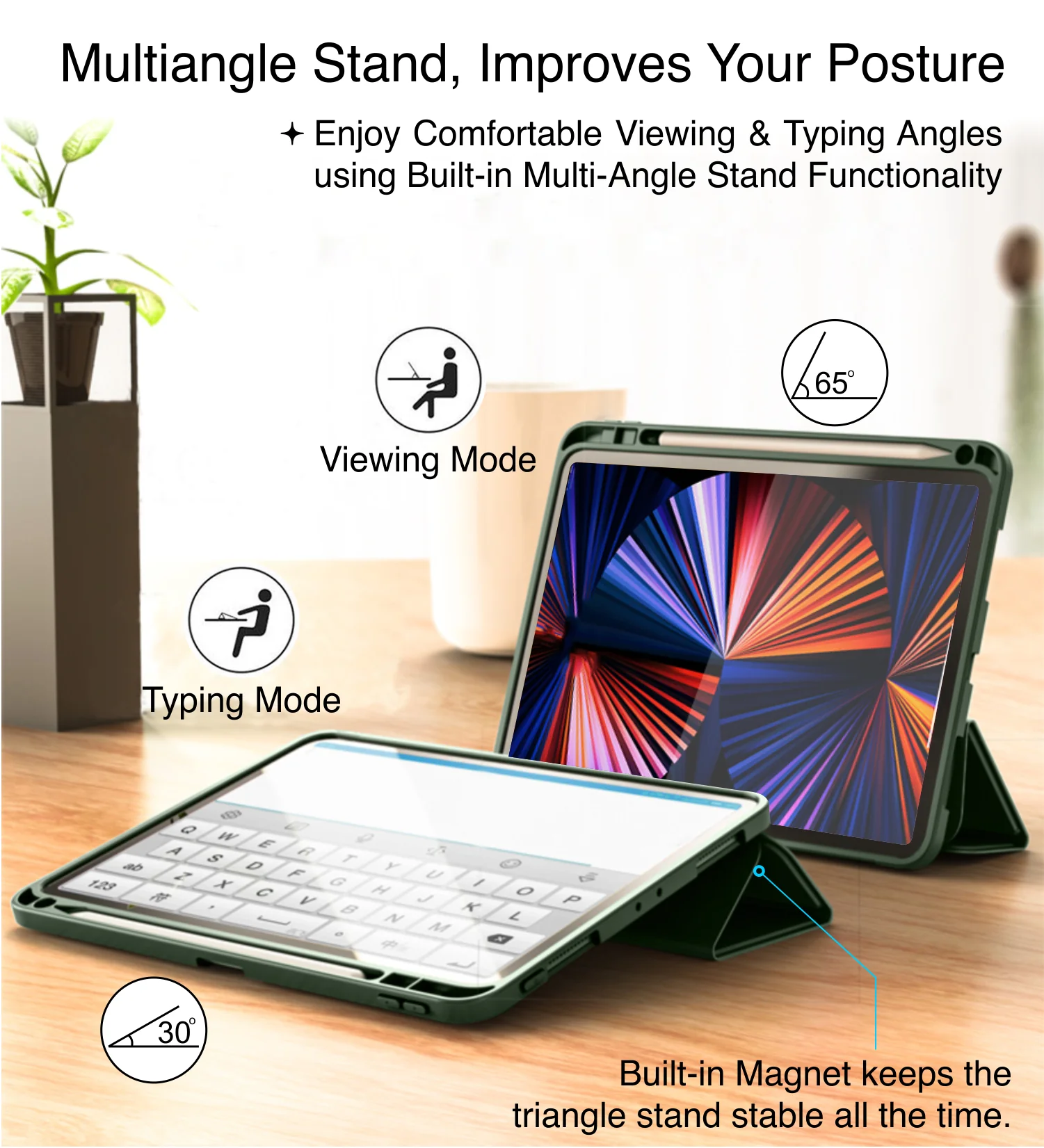 Apple iPad Pro 12.9 Inch [2021] [Apple Pencil Slot] Back Cover | Vegan Leather Series, Tea Green - Image 4