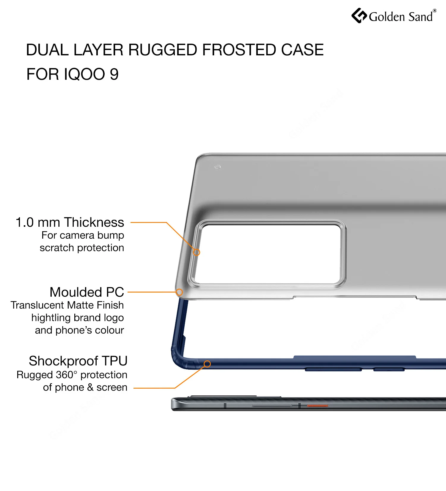 iQOO 9 5G (6.56 inch) Back Cover | Rugged Frosted Series, Blue - Image 2