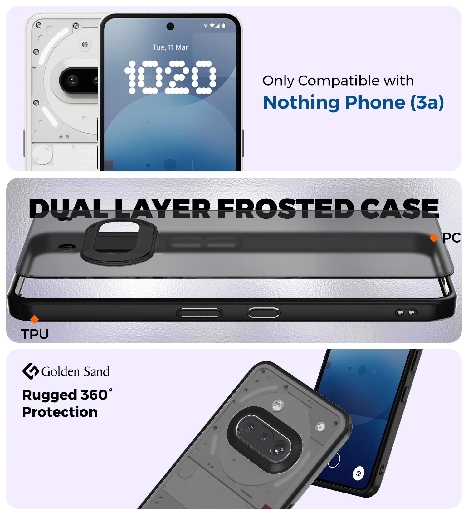 Nothing Phone (3a) 5G (6.77 inch) Back Cover | Rugged Frosted Series, Black - Image 2