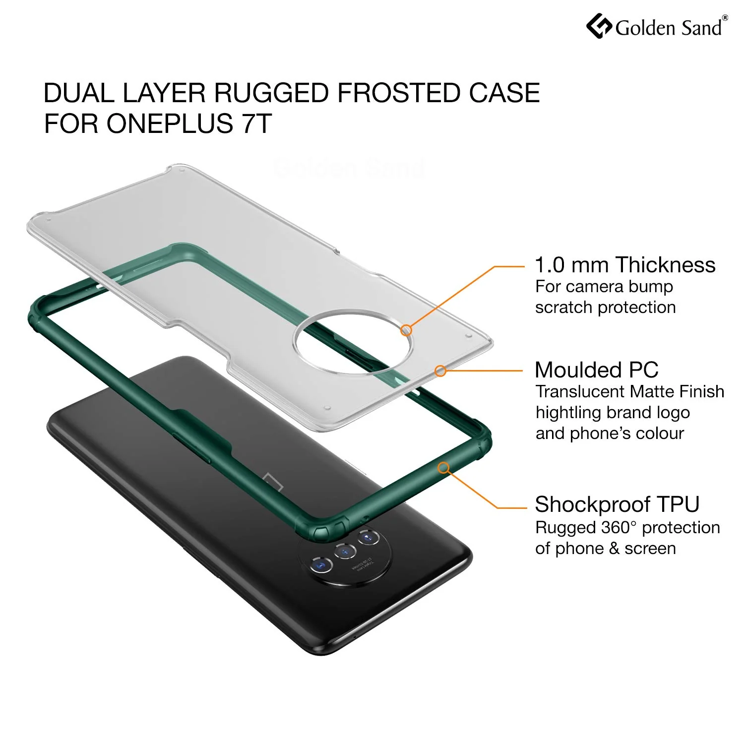 OnePlus 7T (6.55 inch) Back Cover | Rugged Frosted Series, Green - Image 2