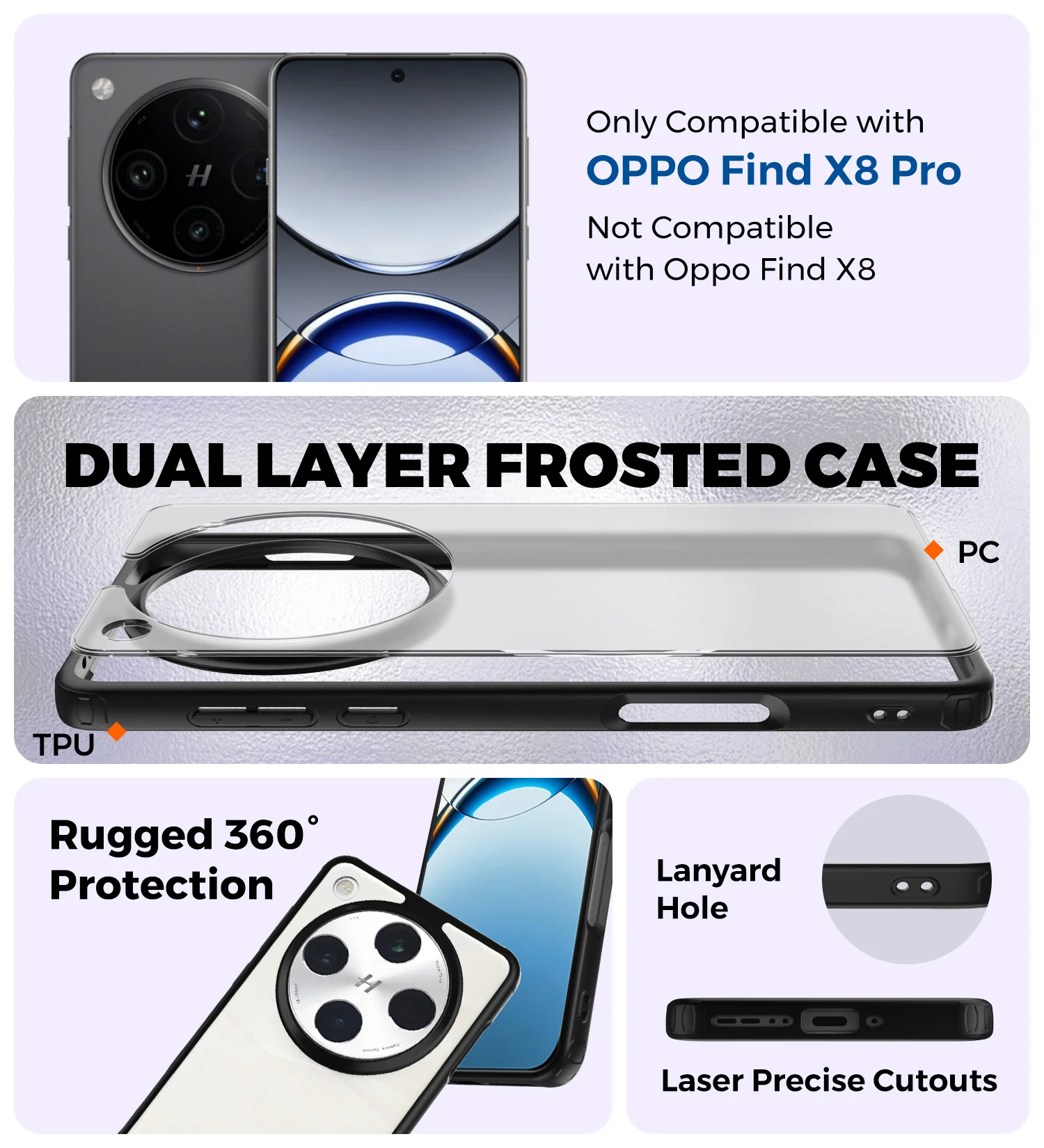 Oppo Find X8 Pro 5G (6.78 inch) Back Cover | Rugged Frosted Series, Black - Image 2