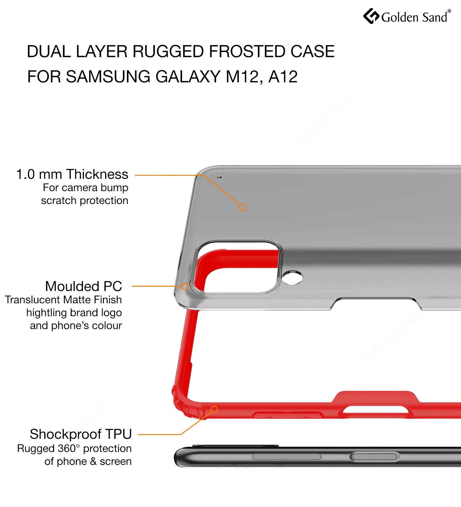 Samsung Galaxy A12, Samsung Galaxy M12, Samsung Galaxy F12 (6.5 inch) Back Cover | Rugged Frosted Series, Red - Image 2