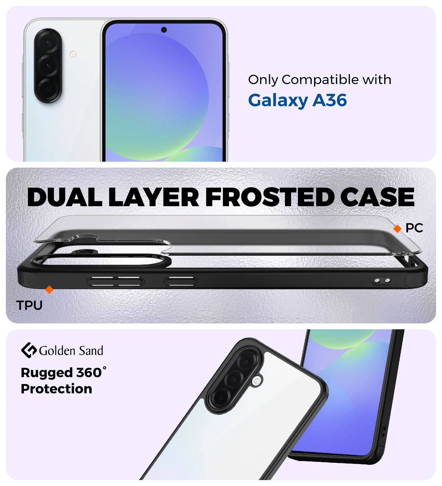 Samsung Galaxy A36 5G (6.7 inch) Back Cover | Rugged Frosted Series, Black - Image 2