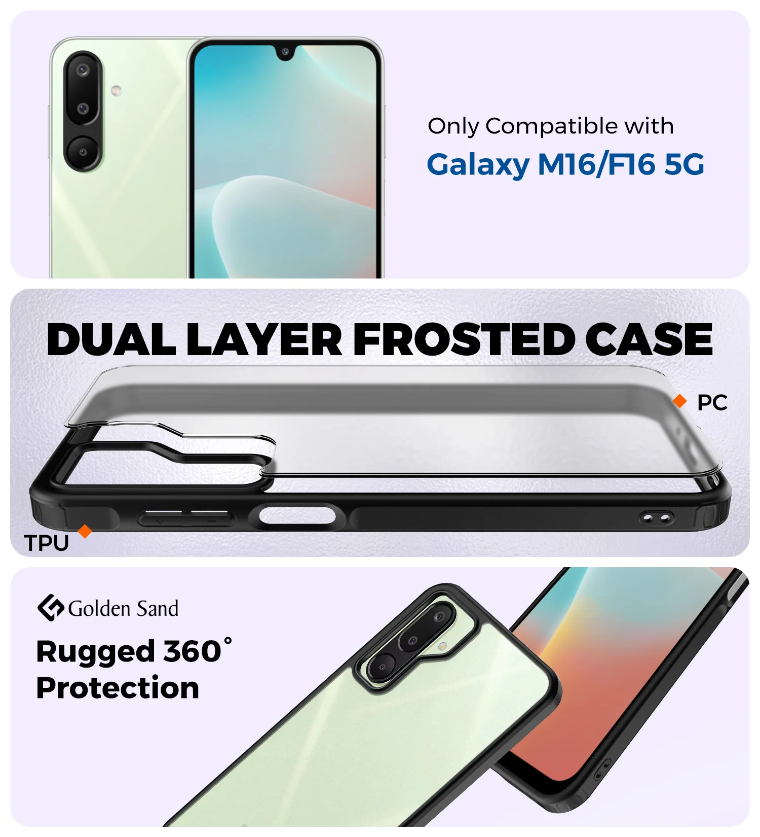 Samsung Galaxy M16 5G, Samsung Galaxy F16 5G (6.7 inch) Back Cover | Rugged Frosted Series, Black - Image 2