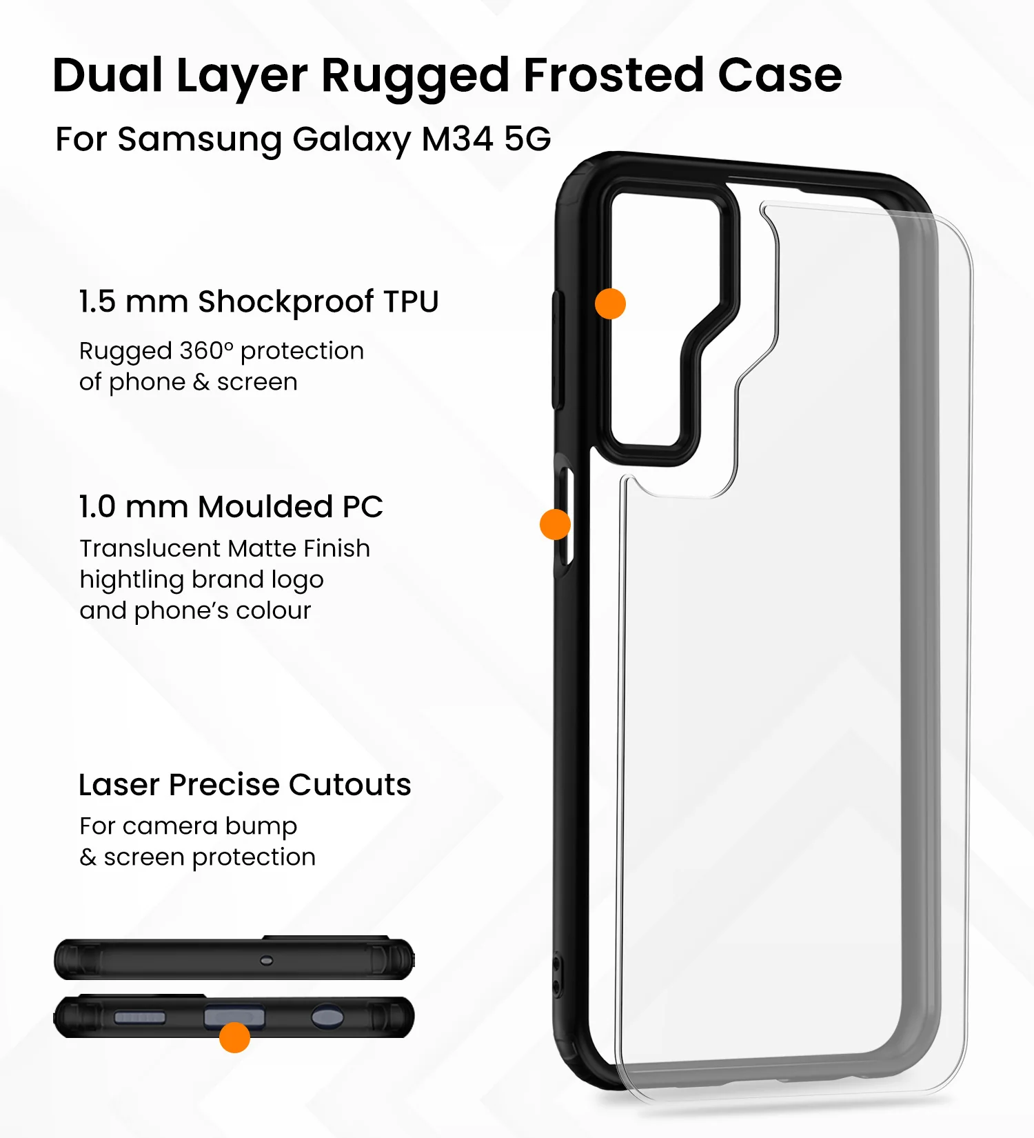 Samsung Galaxy M34 5G, Samsung Galaxy F34 5G (6.5 inch) Back Cover | Rugged Frosted Series, Black - Image 3