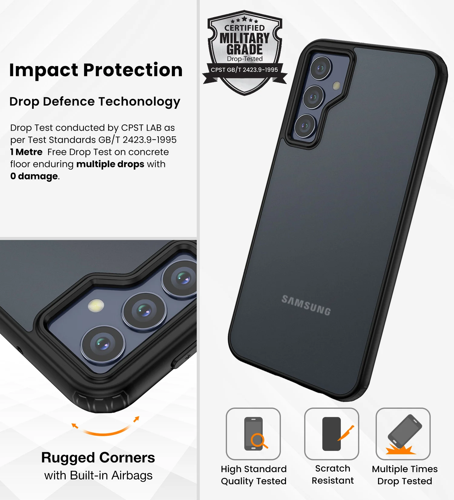 Samsung Galaxy M34 5G, Samsung Galaxy F34 5G (6.5 inch) Back Cover | Rugged Frosted Series, Black - Image 4