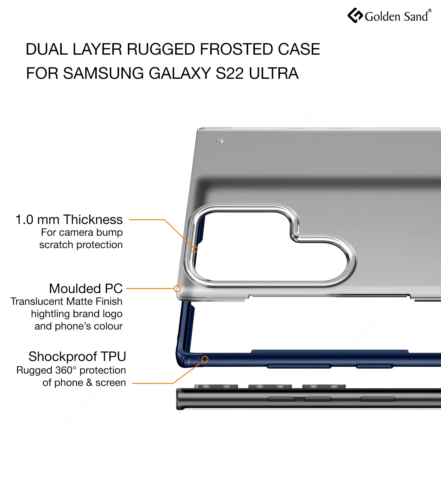 Samsung Galaxy S22 Ultra 5G (6.8 inch) Back Cover | Rugged Frosted Series, Blue - Image 2
