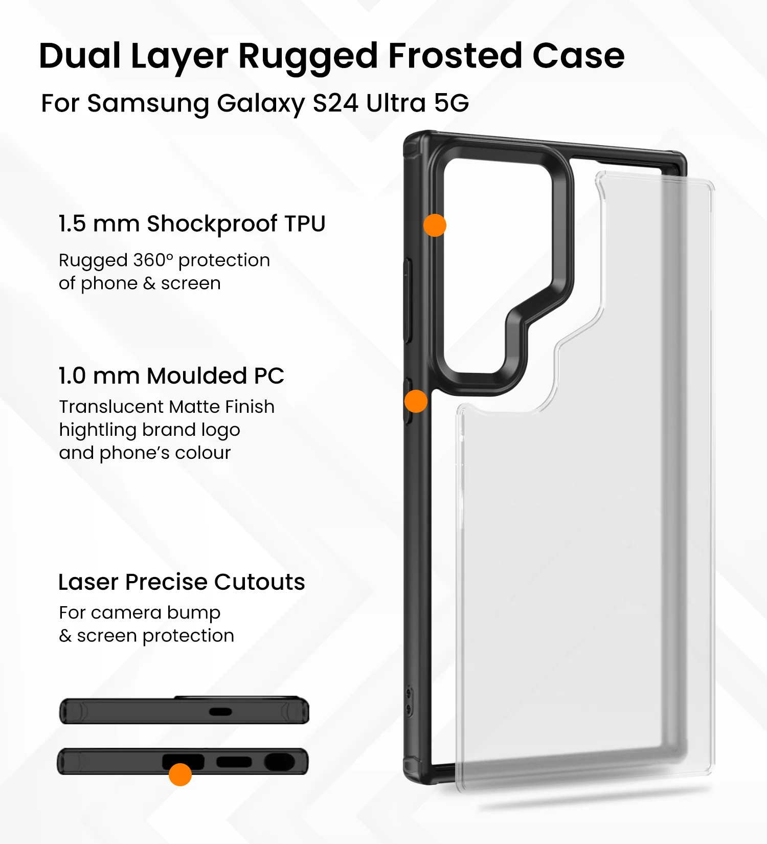 Samsung Galaxy S24 Ultra 5G (6.8 inch) Back Cover | Rugged Frosted Series, Black - Image 3