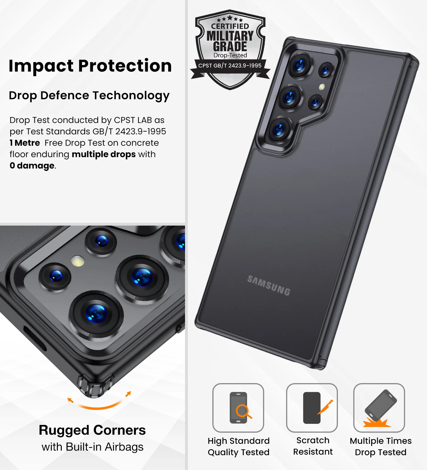 Samsung Galaxy S24 Ultra 5G (6.8 inch) Back Cover | Rugged Frosted Series, Black - Image 4