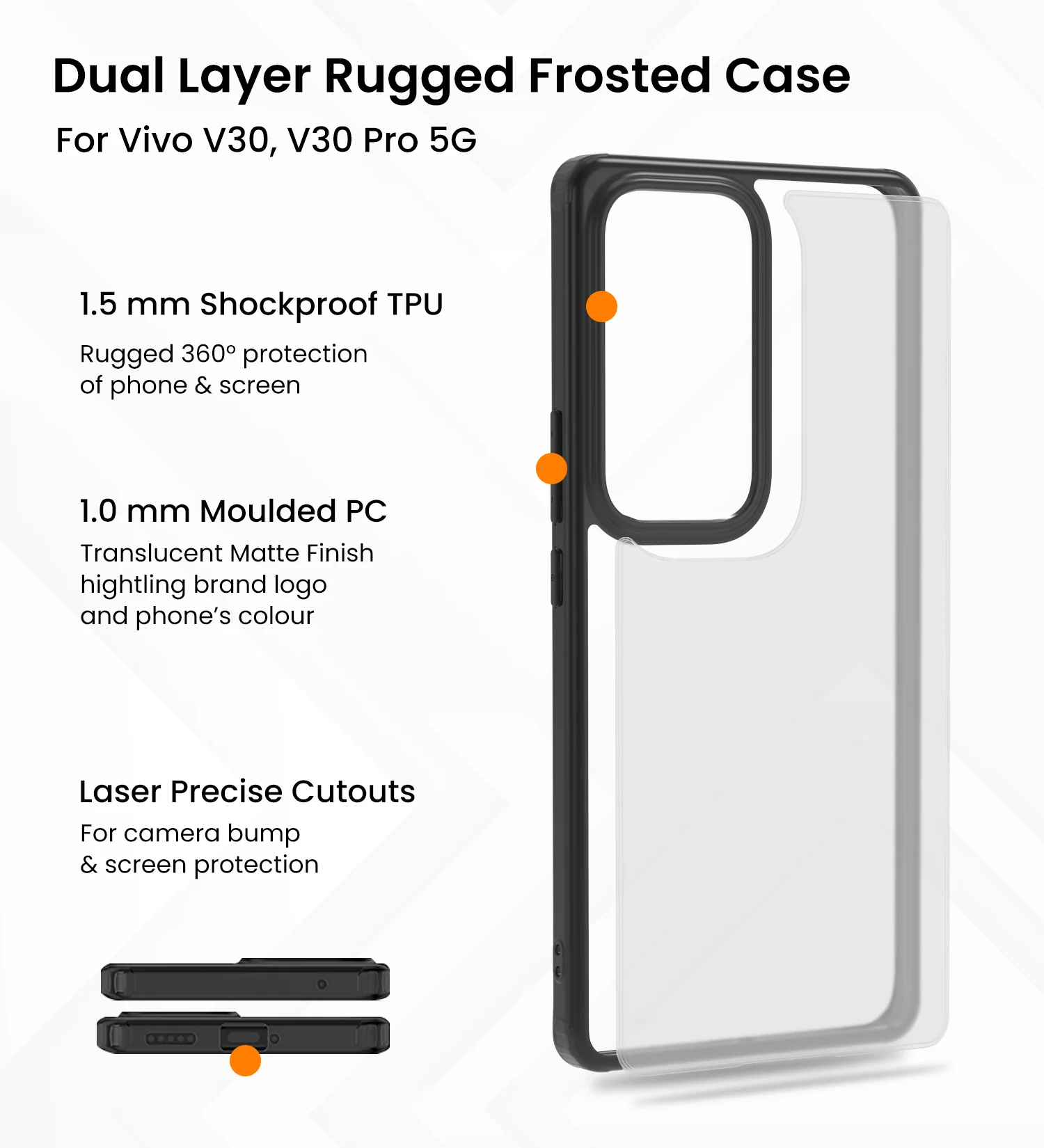 Vivo V30 5G, Vivo V30 Pro 5G (6.78 inch) Back Cover | Rugged Frosted Series, Black - Image 3