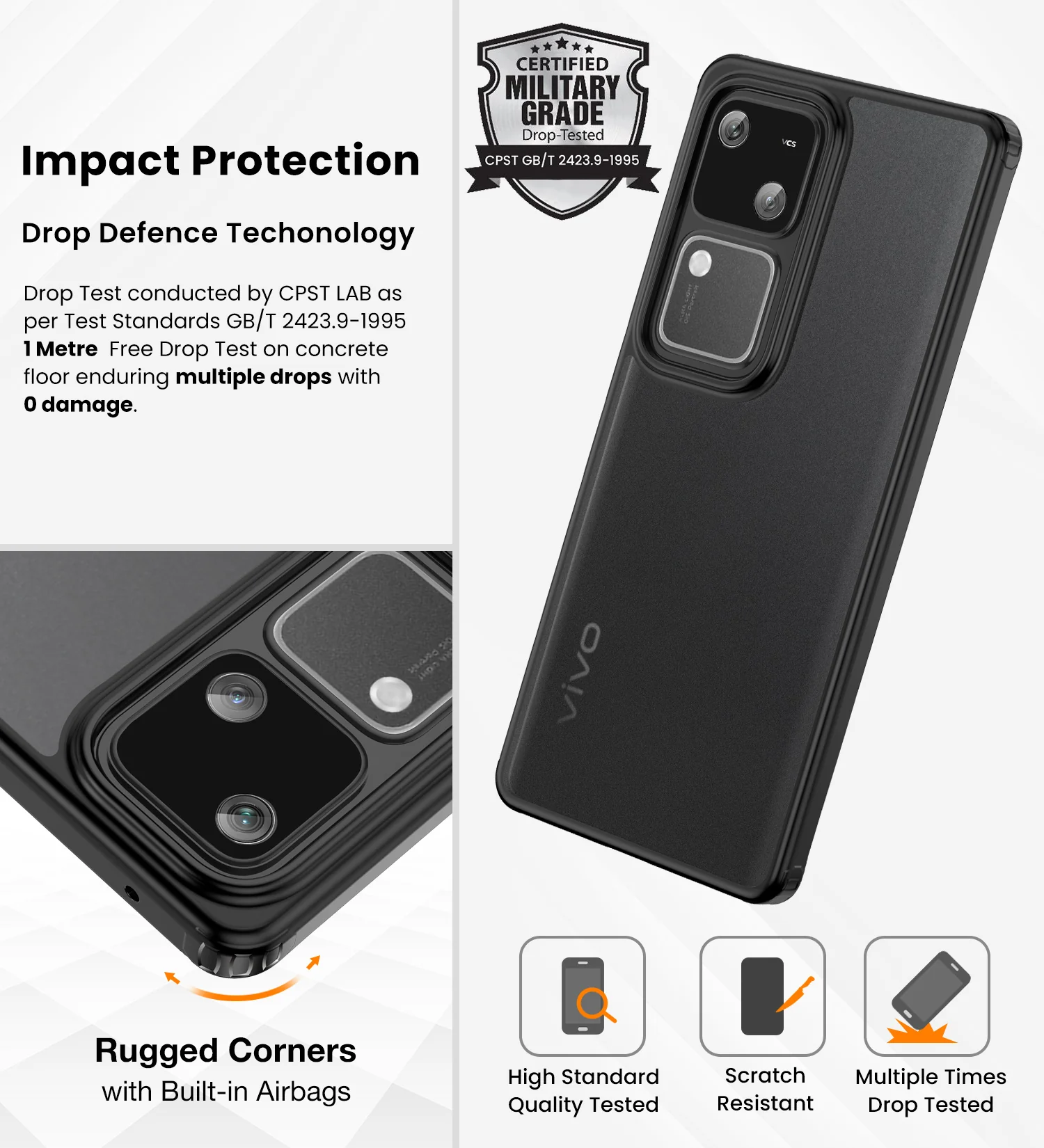 Vivo V30 5G, Vivo V30 Pro 5G (6.78 inch) Back Cover | Rugged Frosted Series, Black - Image 4