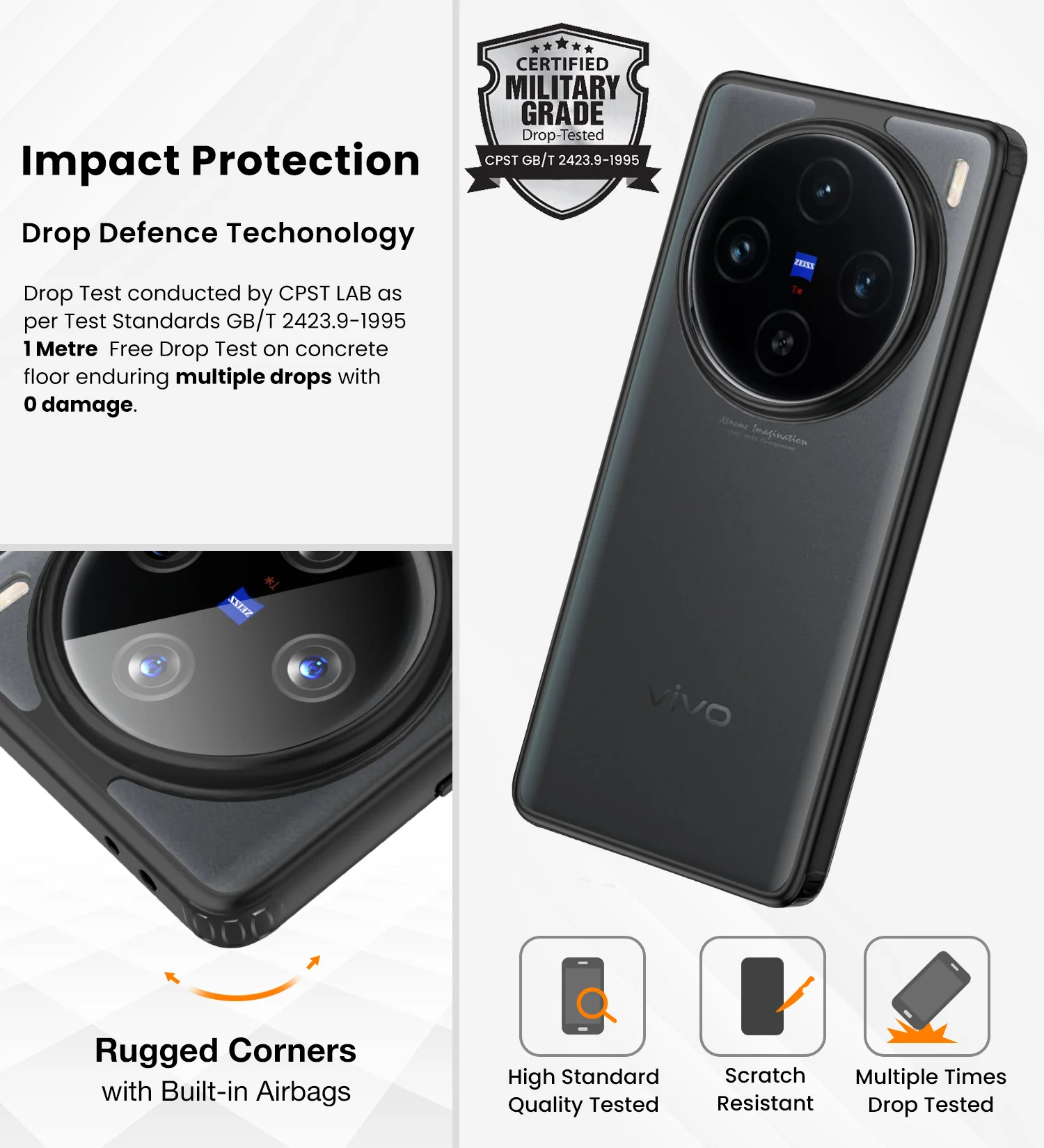 Vivo X100 5G (6.78 inch) Back Cover | Rugged Frosted Series, Black - Image 4