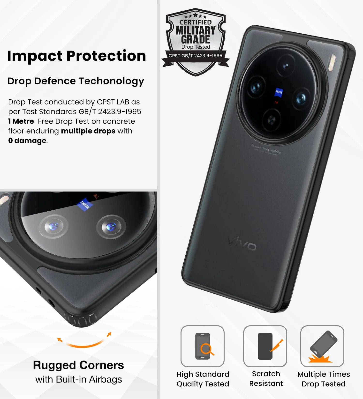 Vivo X100 Pro 5G (6.78 inch) Back Cover | Rugged Frosted Series, Black - Image 4